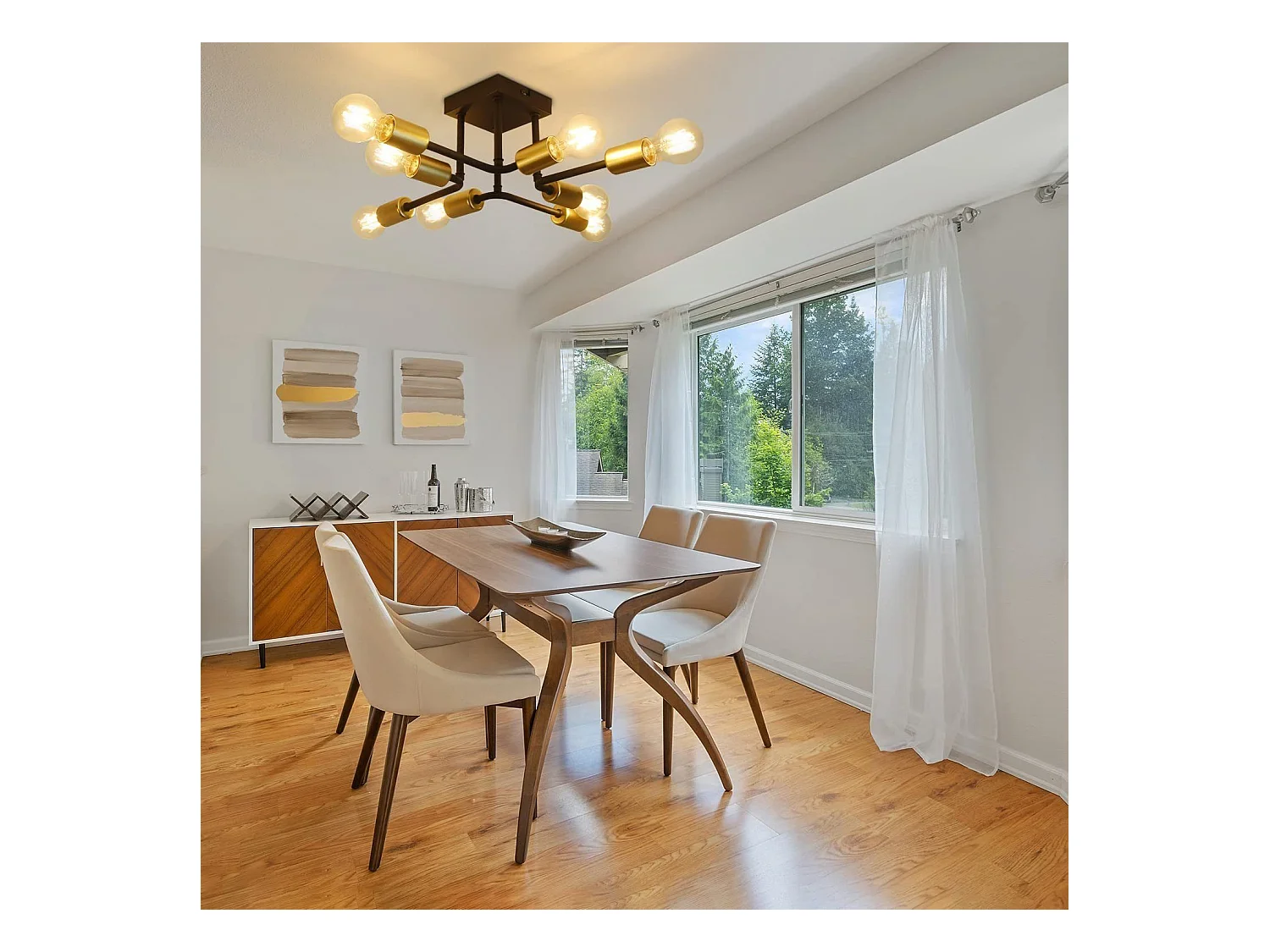 NETTLIFE plafonnier 48,5*48*16cm E27 métal vintage Lampe industrielle à 8 ampoules, noir et or, pour chambre à coucher, salon, cuisine, Max.25W