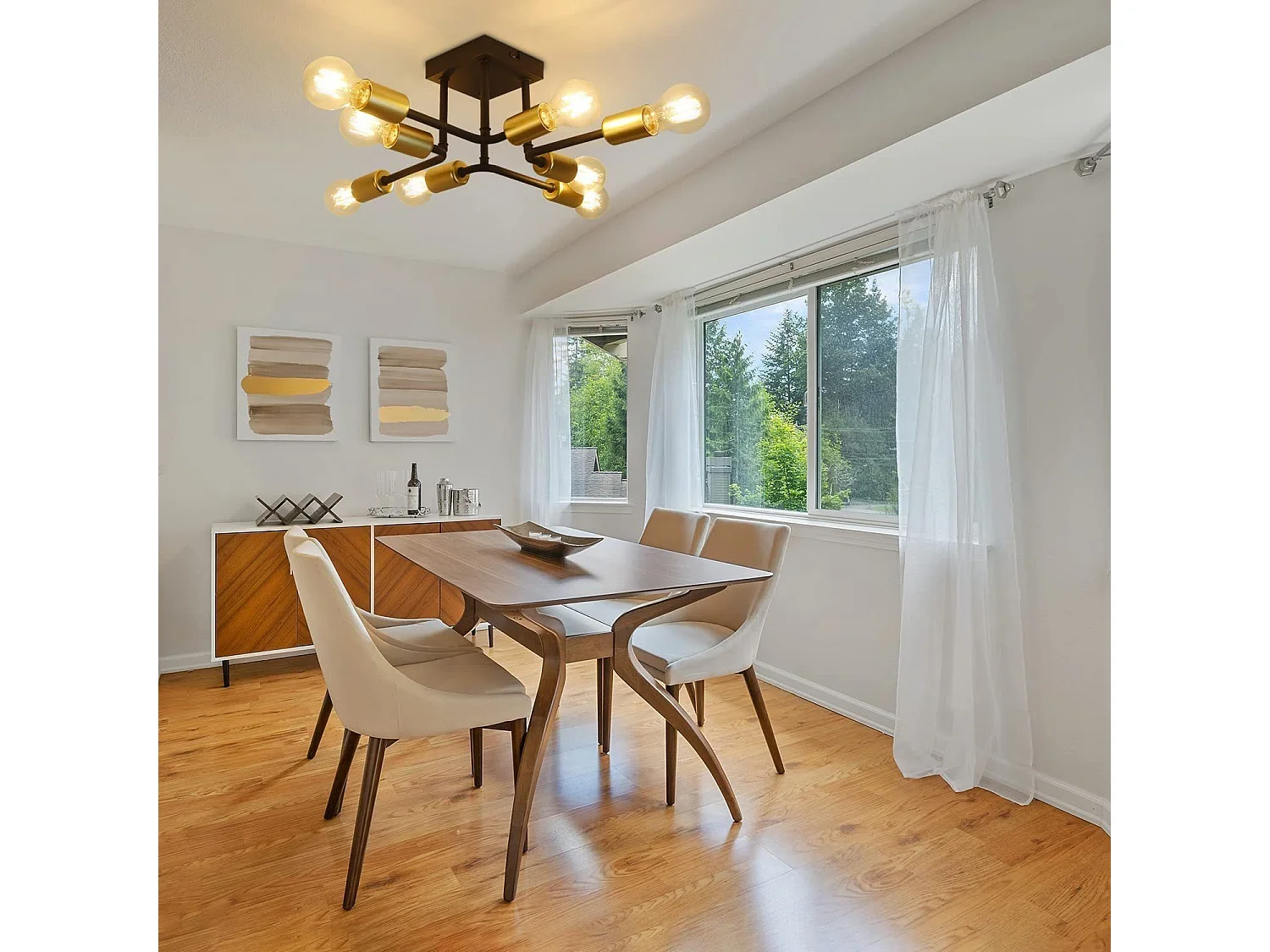 NETTLIFE plafonnier 48,5*48*16cm E27 métal vintage Lampe industrielle à 8 ampoules, noir et or, pour chambre à coucher, salon, cuisine, Max.25W