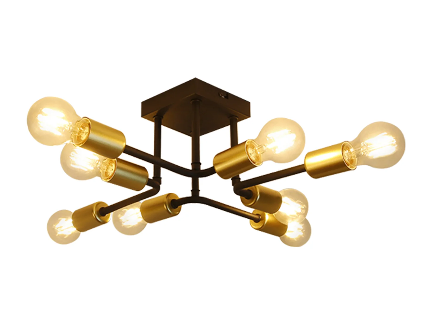 NETTLIFE plafonnier 48,5*48*16cm E27 métal vintage Lampe industrielle à 8 ampoules, noir et or, pour chambre à coucher, salon, cuisine, Max.25W