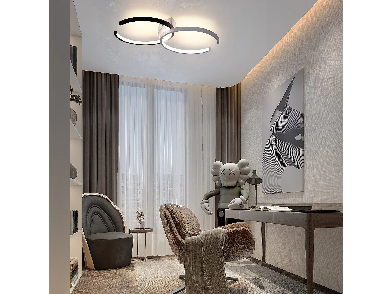 LED Deckenleuchte 37w, 54x32x8,5cm Modern Dimmbar Mit Fernbedienung Metall Design Wohnzimmer Lampe