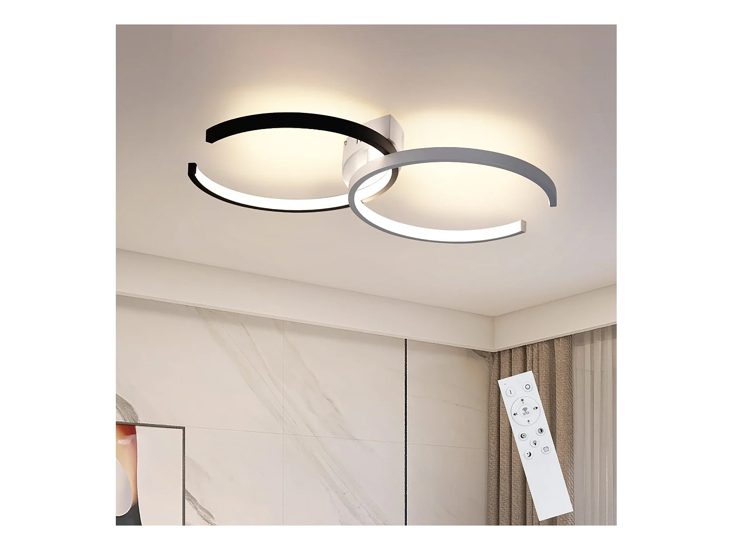 NETTLIFE Plafonnier LED 37W, 54x32x8,5cm moderne dimmable avec télécommande en métal lampe de salon design pour chambre salle à manger bureau