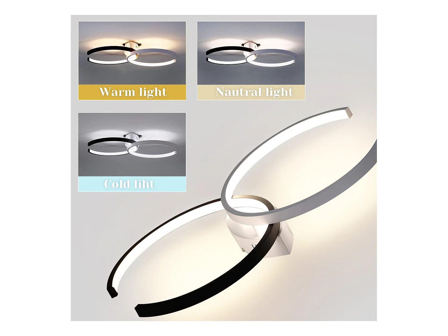 NETTLIFE LED Plafondlamp modern zwart en wit dimbaar met afstandsbediening 37W slaapkamerlamp 54cm ronde metalen woonkamerlamp voor slaapkamer eetkamer studeerkamer