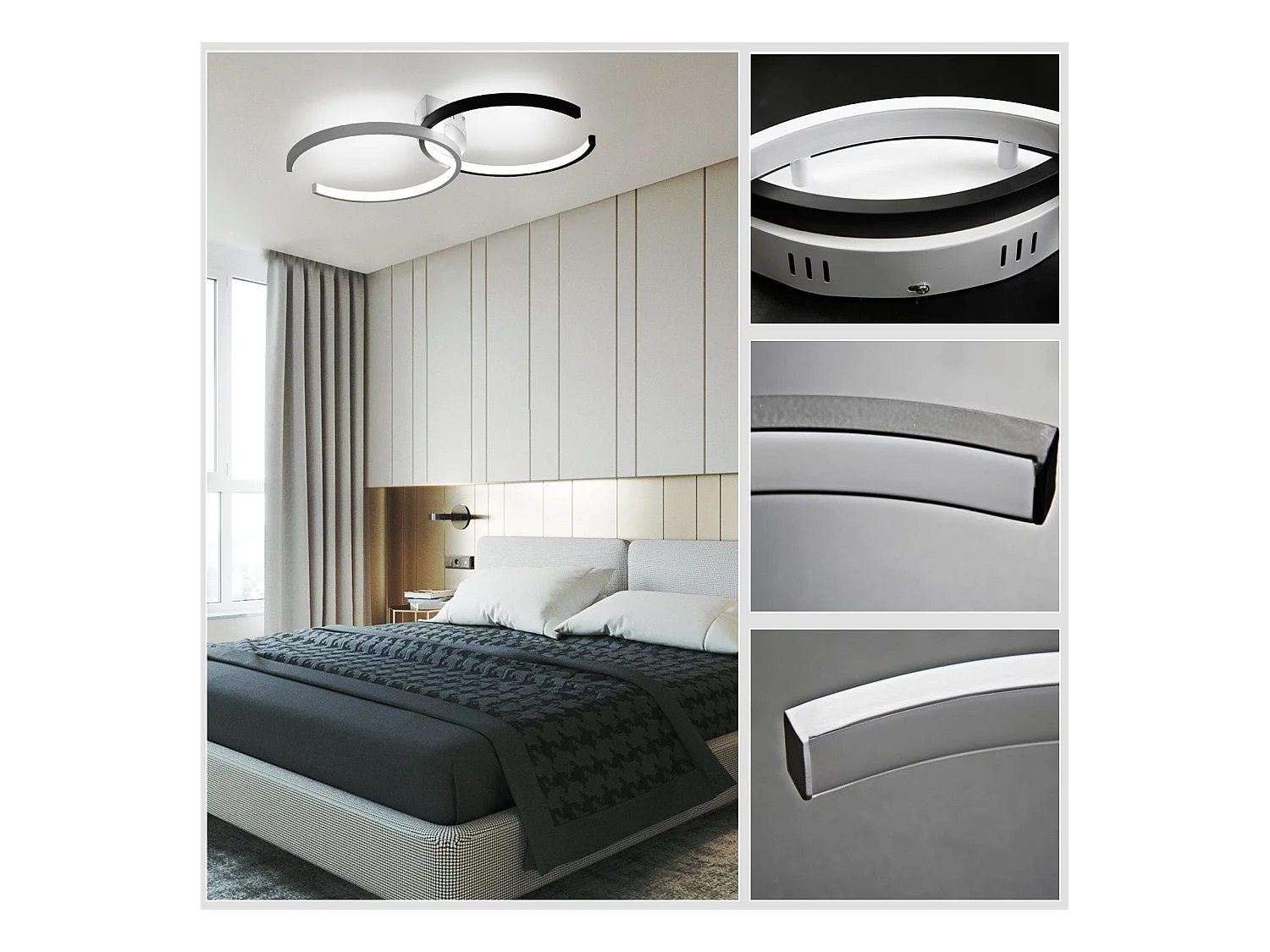 NETTLIFE LED Plafondlamp modern zwart en wit dimbaar met afstandsbediening 37W slaapkamerlamp 54cm ronde metalen woonkamerlamp voor slaapkamer eetkamer studeerkamer