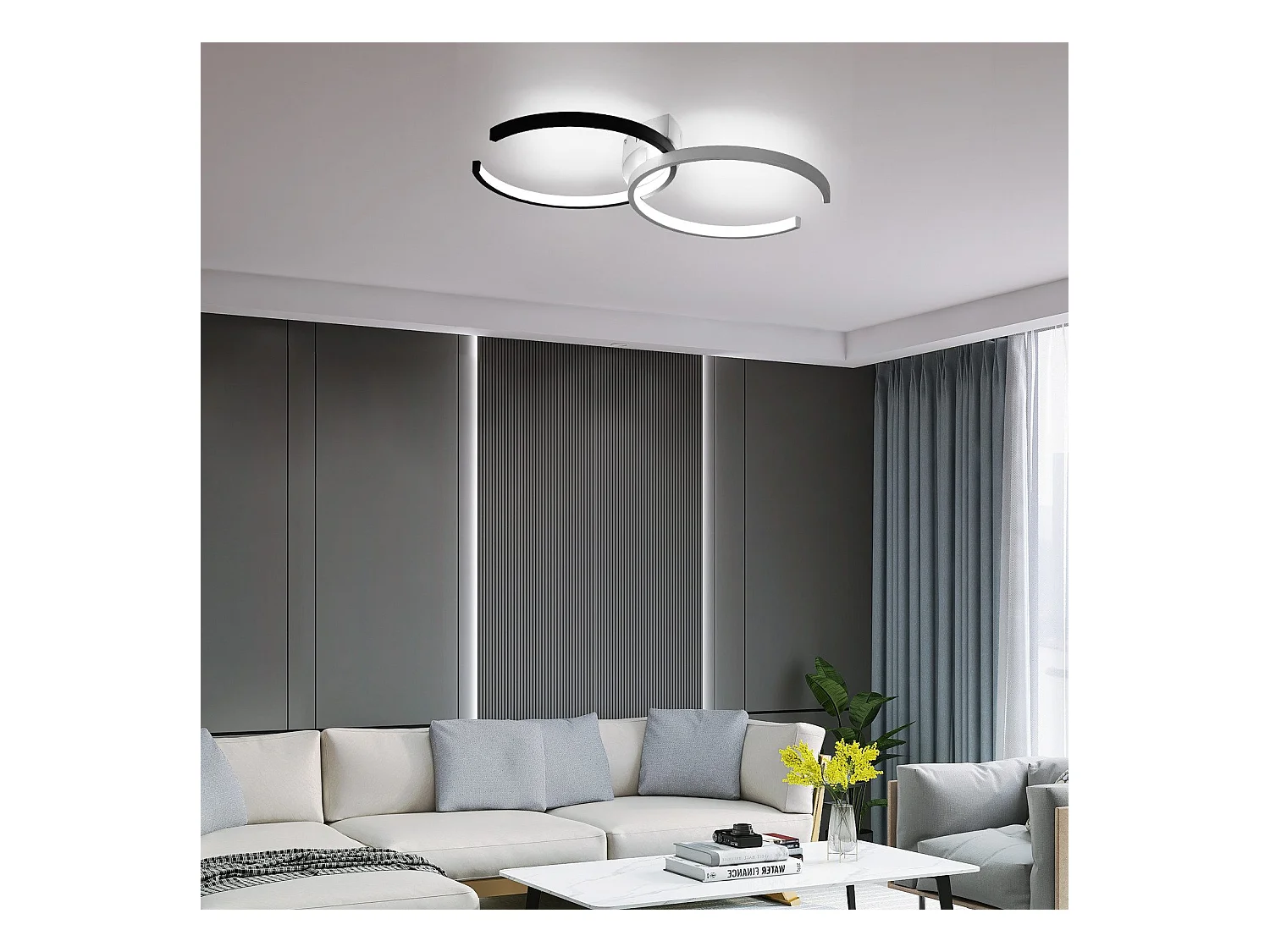 NETTLIFE LED Plafondlamp modern zwart en wit dimbaar met afstandsbediening 37W slaapkamerlamp 54cm ronde metalen woonkamerlamp voor slaapkamer eetkamer studeerkamer