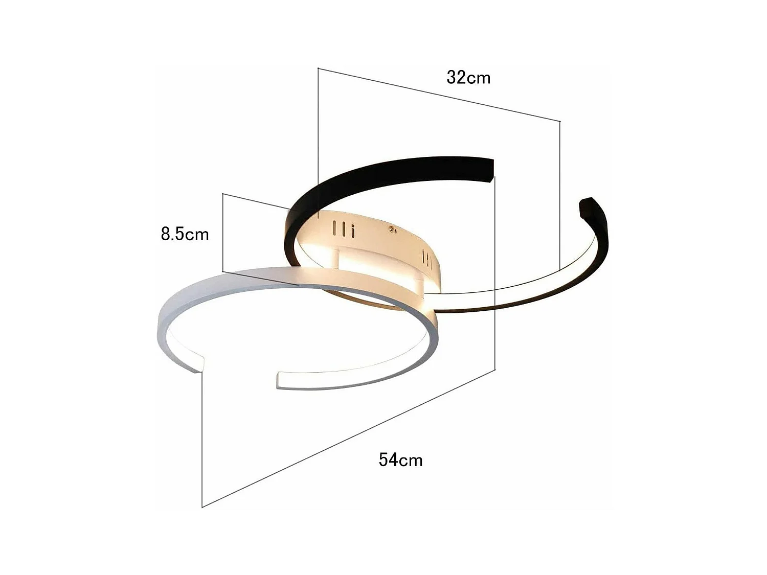 NETTLIFE LED Plafondlamp modern zwart en wit dimbaar met afstandsbediening 37W slaapkamerlamp 54cm ronde metalen woonkamerlamp voor slaapkamer eetkamer studeerkamer