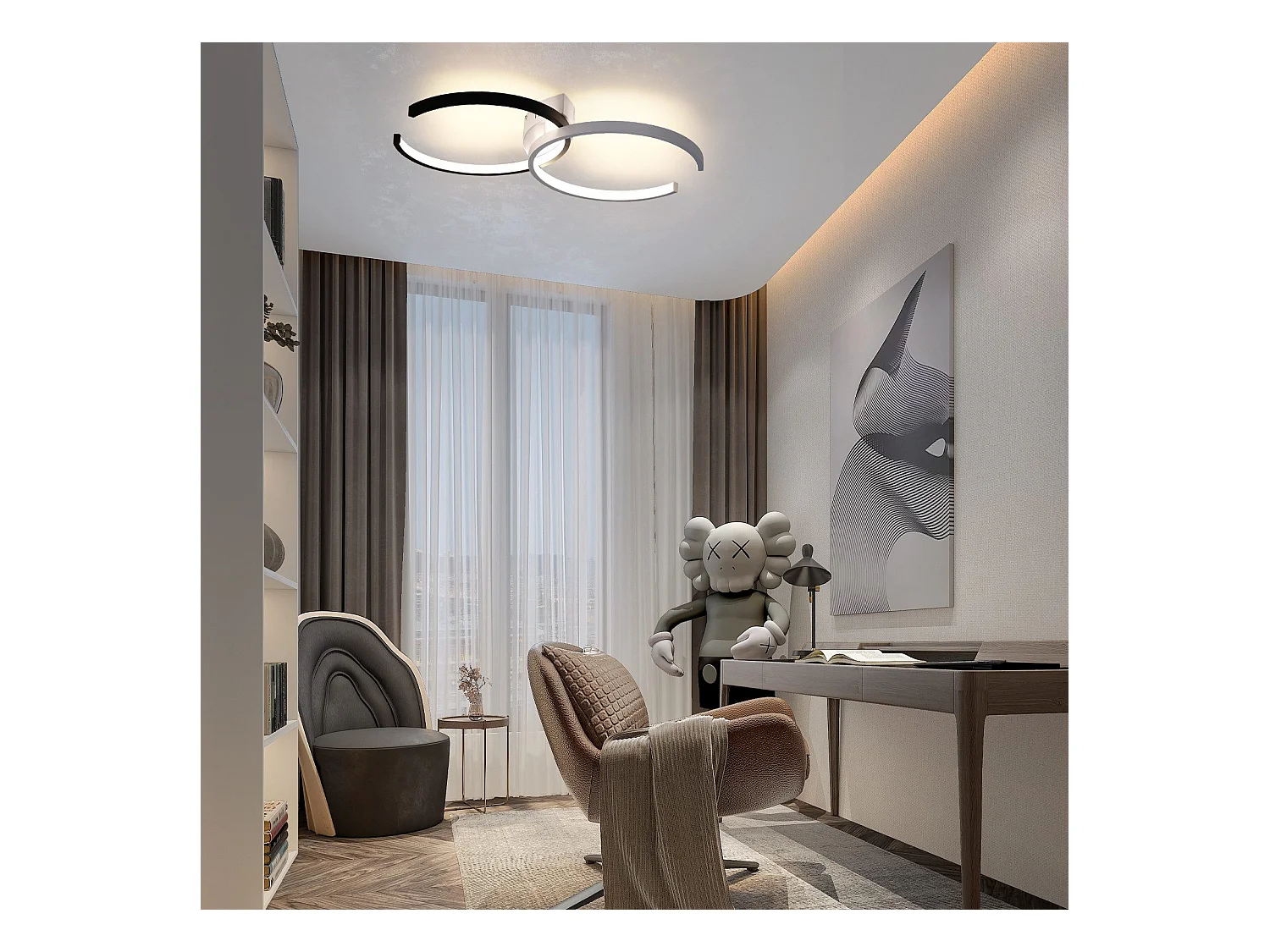 NETTLIFE LED Plafondlamp modern zwart en wit dimbaar met afstandsbediening 37W slaapkamerlamp 54cm ronde metalen woonkamerlamp voor slaapkamer eetkamer studeerkamer