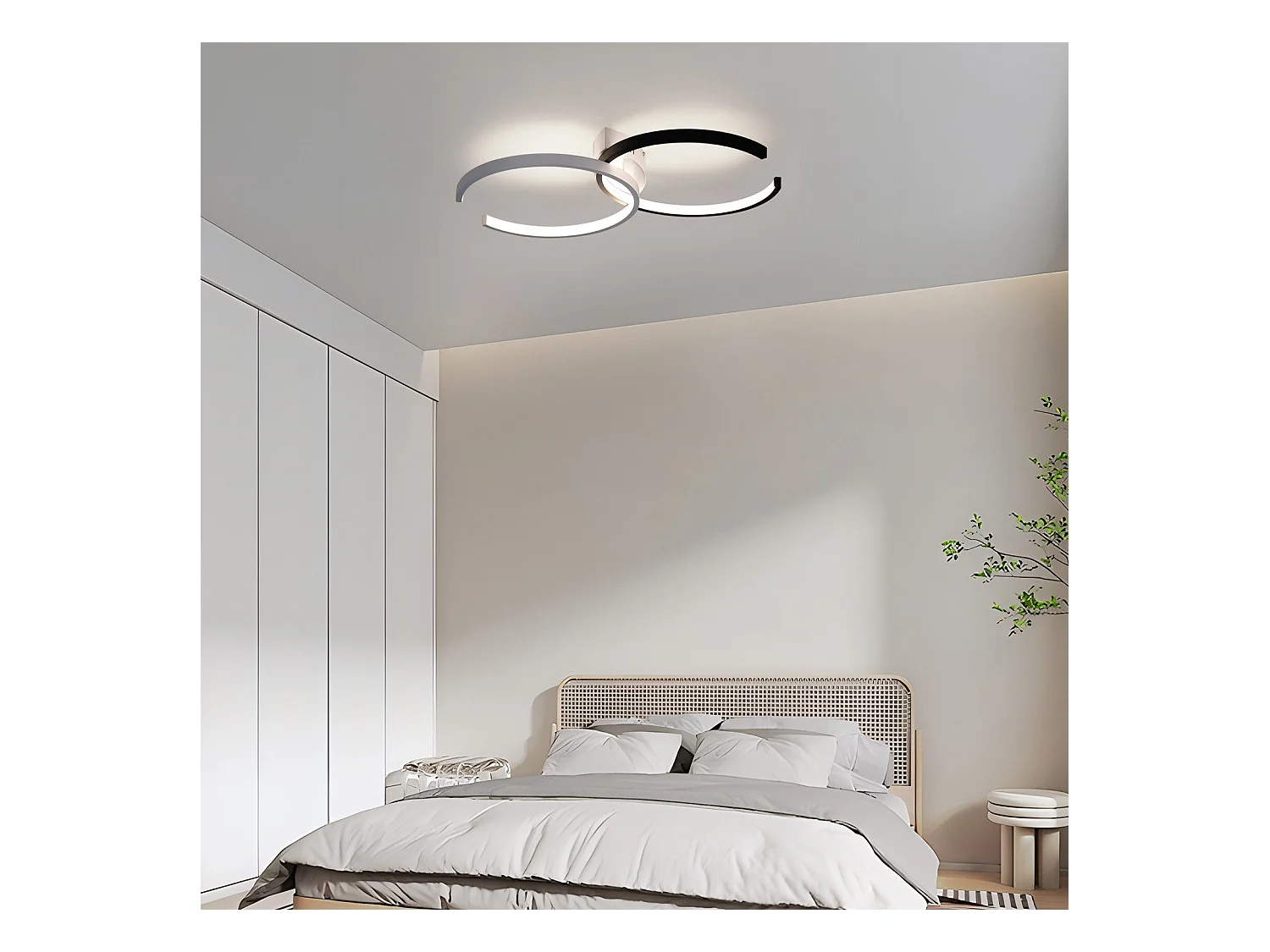 NETTLIFE LED Plafondlamp modern zwart en wit dimbaar met afstandsbediening 37W slaapkamerlamp 54cm ronde metalen woonkamerlamp voor slaapkamer eetkamer studeerkamer