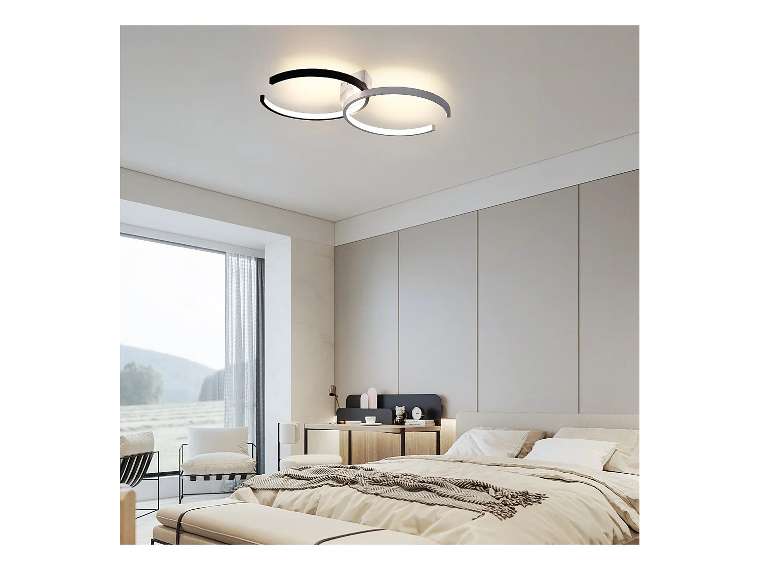 NETTLIFE LED Plafondlamp modern zwart en wit dimbaar met afstandsbediening 37W slaapkamerlamp 54cm ronde metalen woonkamerlamp voor slaapkamer eetkamer studeerkamer