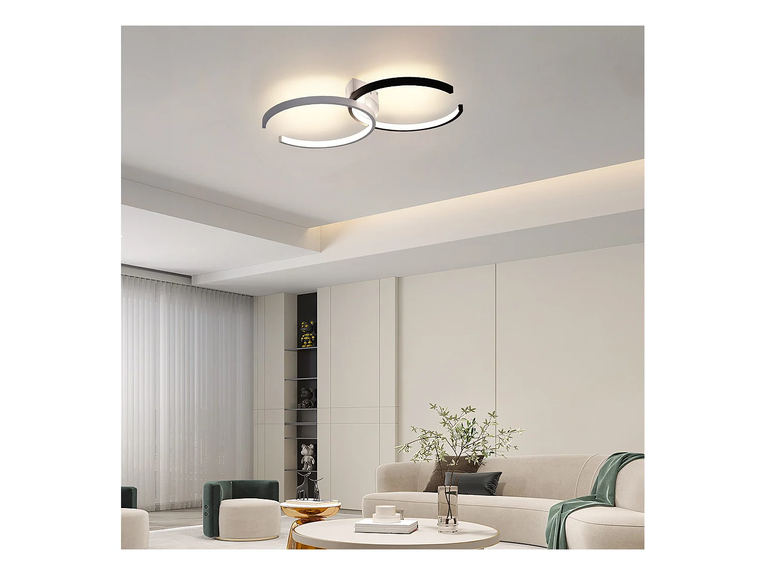 NETTLIFE LED Plafondlamp modern zwart en wit dimbaar met afstandsbediening 37W slaapkamerlamp 54cm ronde metalen woonkamerlamp voor slaapkamer eetkamer studeerkamer