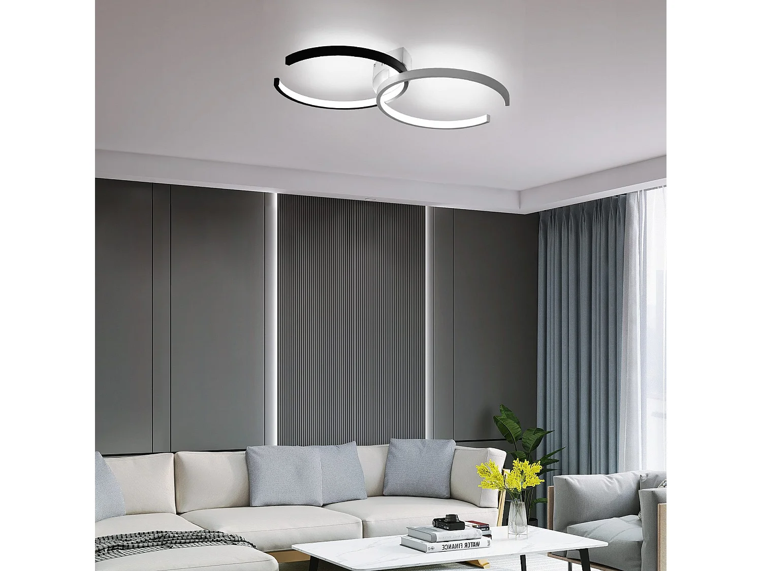 NETTLIFE Plafonnier LED 37W, 54x32x8,5cm moderne dimmable avec télécommande en métal lampe de salon design pour chambre salle à manger bureau