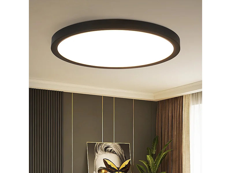 NETTLIFE badkamer plafonnière - Zwart - rond - klein - Wit licht - 18 W - ⌀23cm