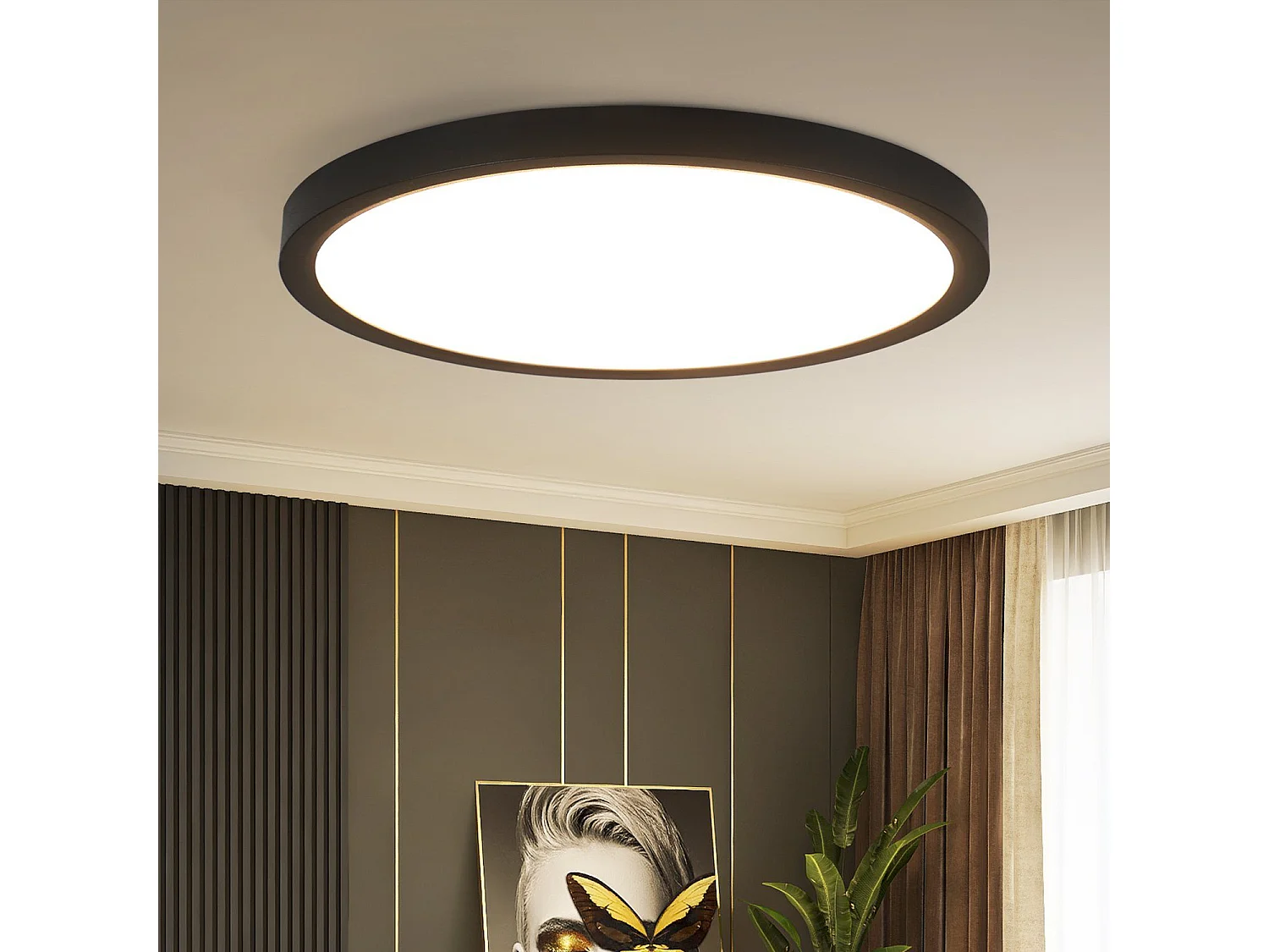 NETTLIFE Plafonnier LED Plat 15 W Lampe de Salle de Bain Blanc Neutre Ø 22 cm Lampe étanche IP44 Lampe de Cuisine Noire Ronde pour Chambre à Coucher