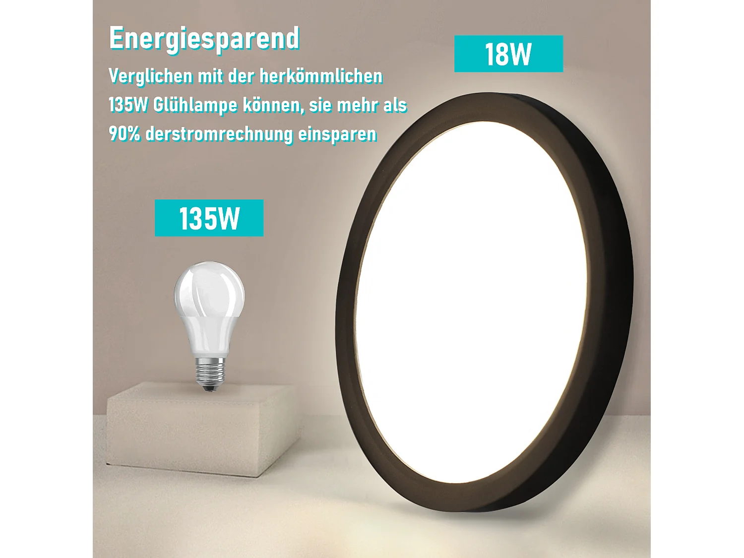 NETTLIFE Plafonnier LED Plat 15 W Lampe de Salle de Bain Blanc Neutre Ø 22 cm Lampe étanche IP44 Lampe de Cuisine Noire Ronde pour Chambre à Coucher