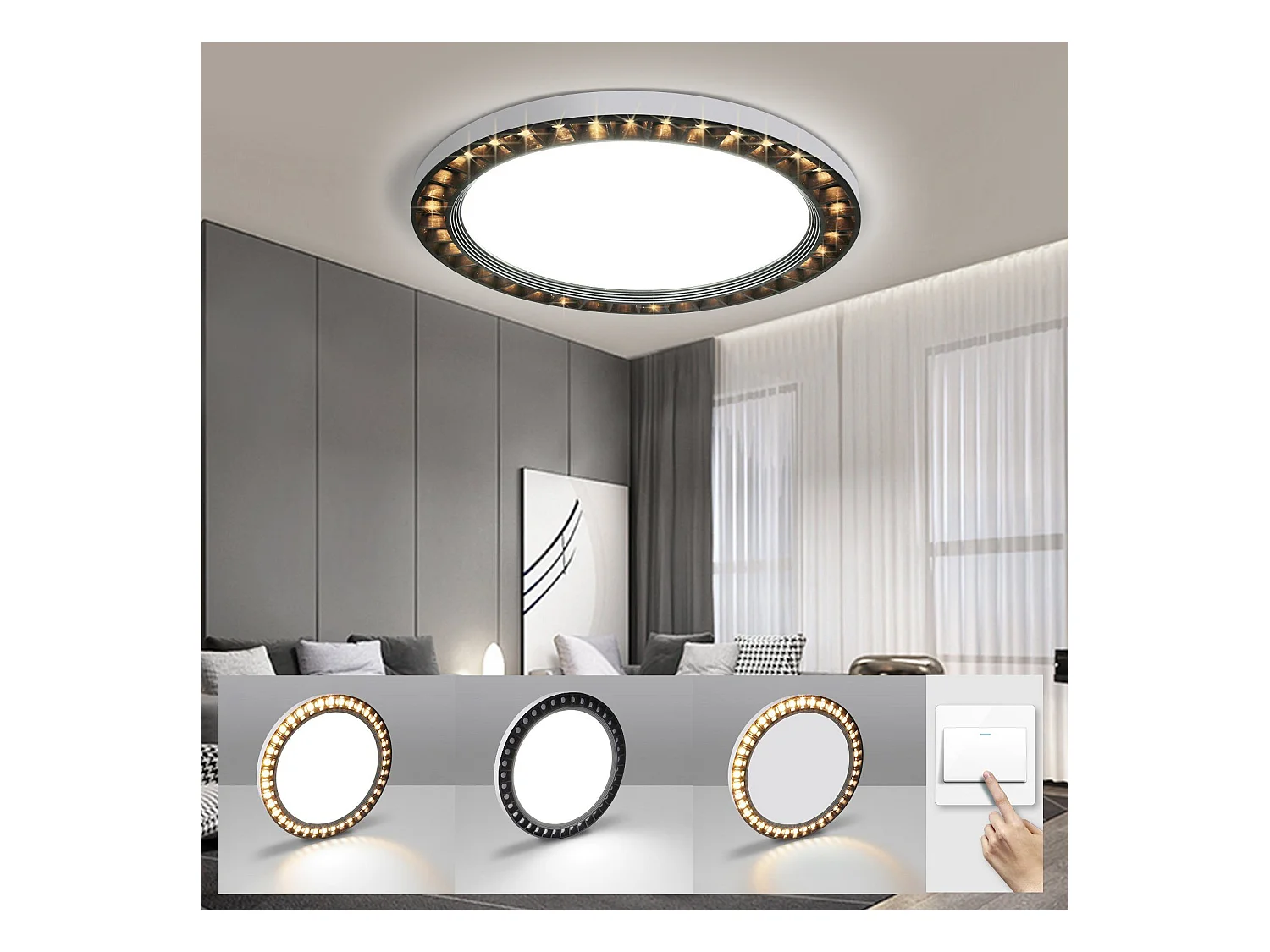 NETTLIFE LED Deckenleuchte Schwarz 3000K/6500K Rund 24W Modern IP44 Wasserdicht für Badezimmer Schlafzimmer Wohnzimmer Küche Balkon