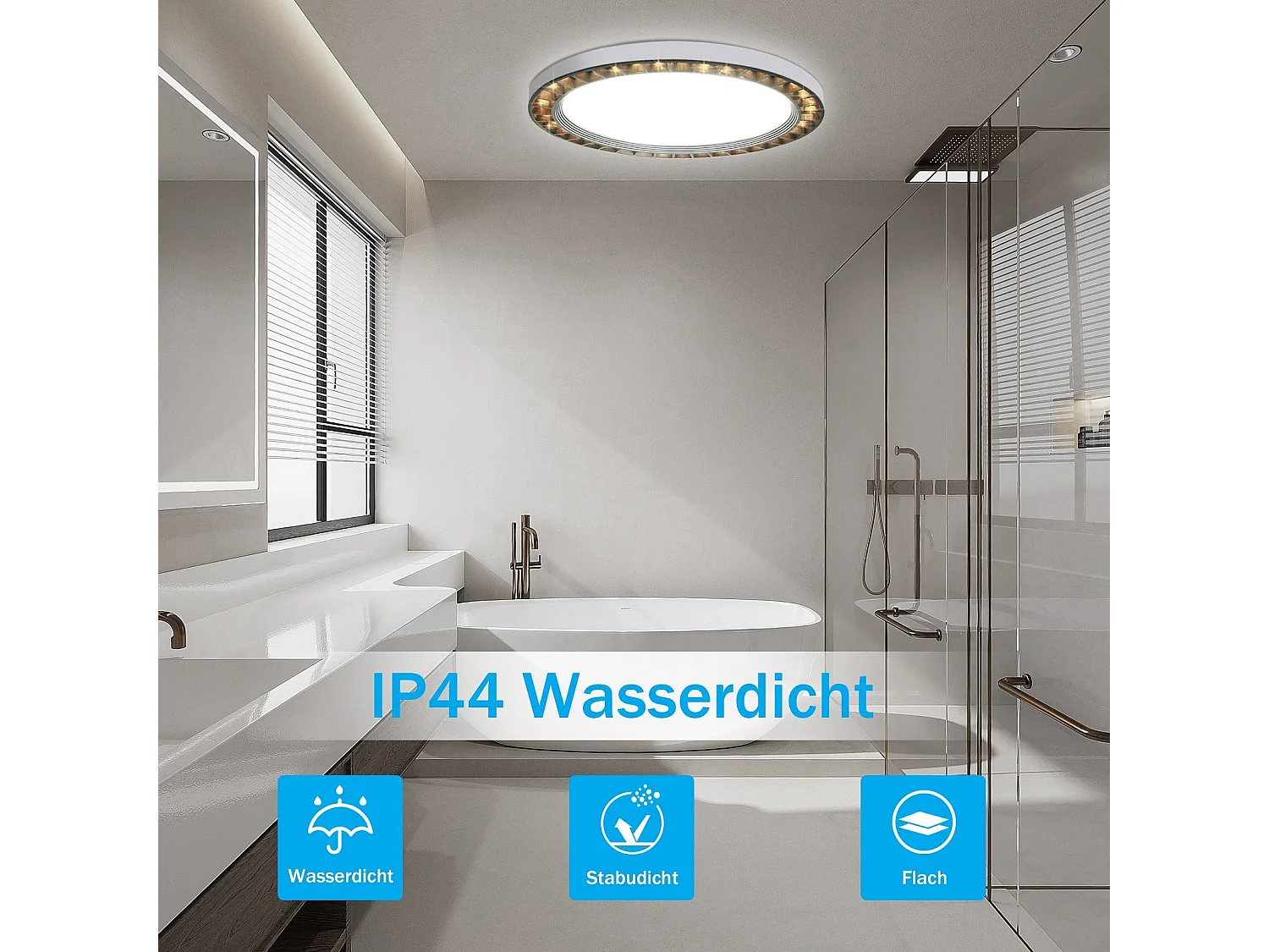NETTLIFE Lámpara de Techo LED Negra 3000K/6500K Redonda 24W Moderna IP44 Impermeable para Baño Dormitorio Salón Cocina Balcón