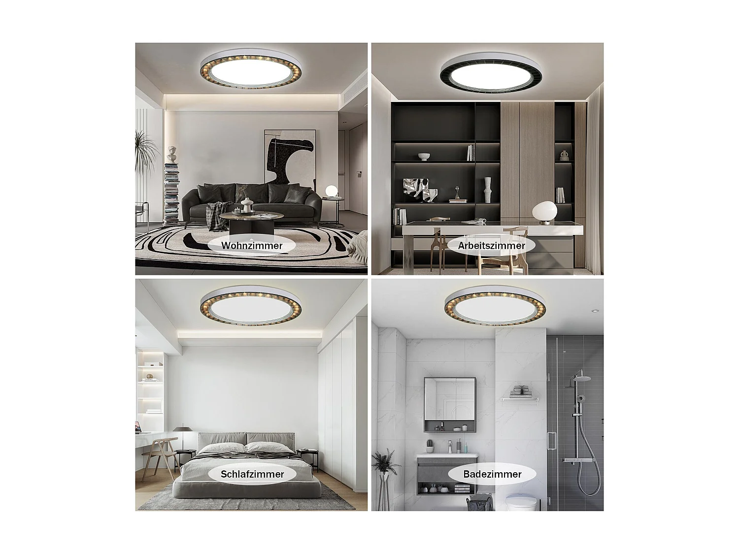 NETTLIFE Lámpara de Techo LED Negra 3000K/6500K Redonda 24W Moderna IP44 Impermeable para Baño Dormitorio Salón Cocina Balcón