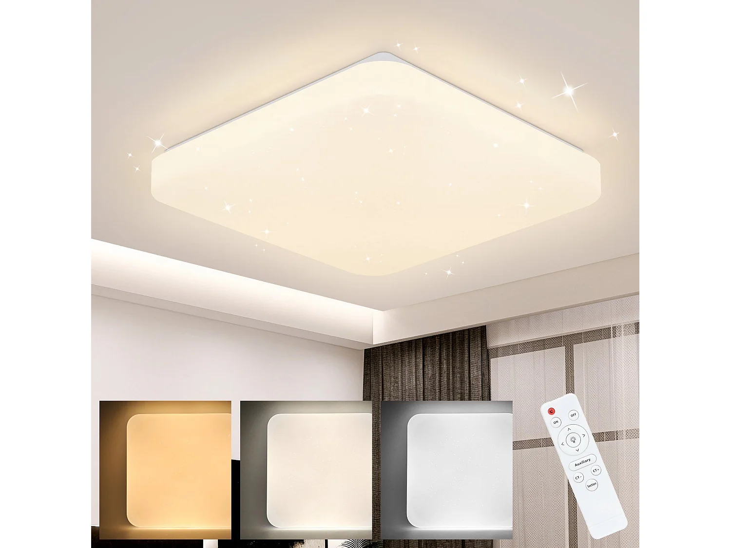 NETTLIFE Lampa sufitowa LED Starry Sky Lampa do sypialni z pilotem 37 W Lampa do pokoju dziecięcego Lampa kwadratowa 28 cm do salonu Kuchnia Przedpokój