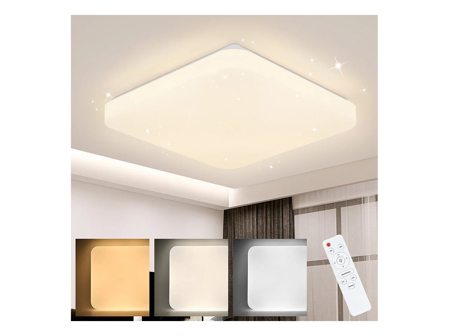 NETTLIFE Plafonnier LED Lampe de Chambre Ciel Étoilé avec Télécommande 37 W Lampe de Chambre d'Enfant Lampe Carrée 28 cm pour Salon Cuisine Couloir