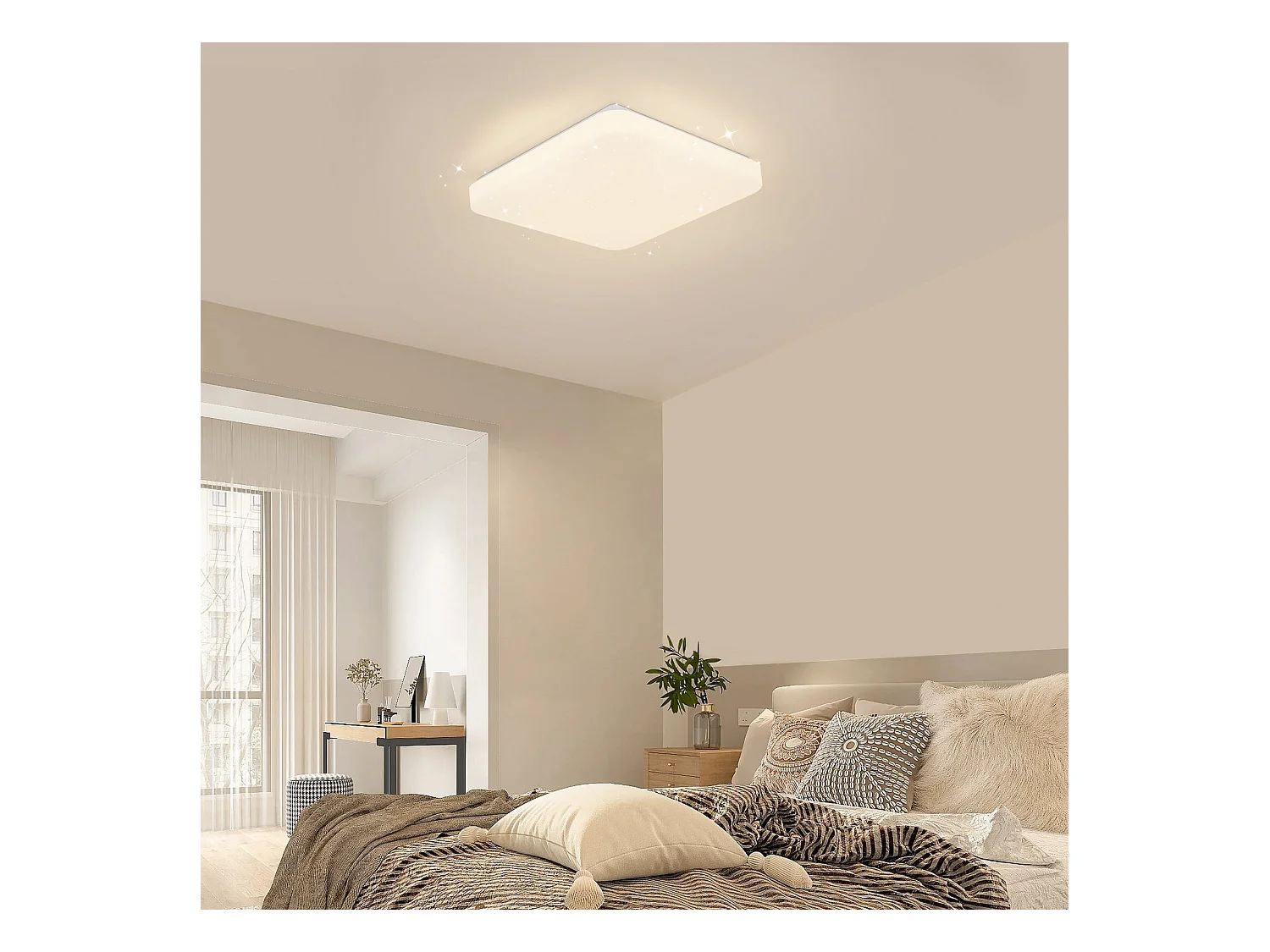 NETTLIFE Plafonnier LED Lampe de Chambre Ciel Étoilé avec Télécommande 37 W Lampe de Chambre d'Enfant Lampe Carrée 28 cm pour Salon Cuisine Couloir