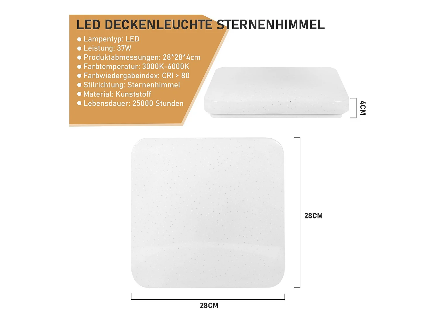 NETTLIFE Plafonnier LED Lampe de Chambre Ciel Étoilé avec Télécommande 37 W Lampe de Chambre d'Enfant Lampe Carrée 28 cm pour Salon Cuisine Couloir