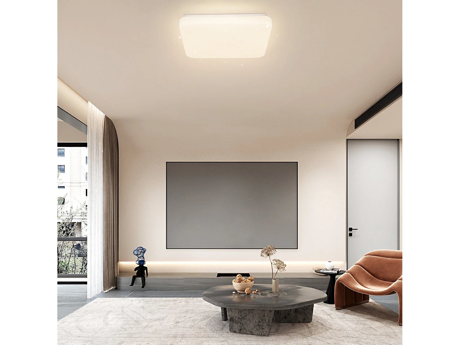 NETTLIFE Plafondlamp LED - 28cm - vierkant - Dimbaar - Moderne Keukenverlichting - met Sterrenhemelontwerp - Wit - voor Slaapkamer | Studeerkamer | Hotel - 37W