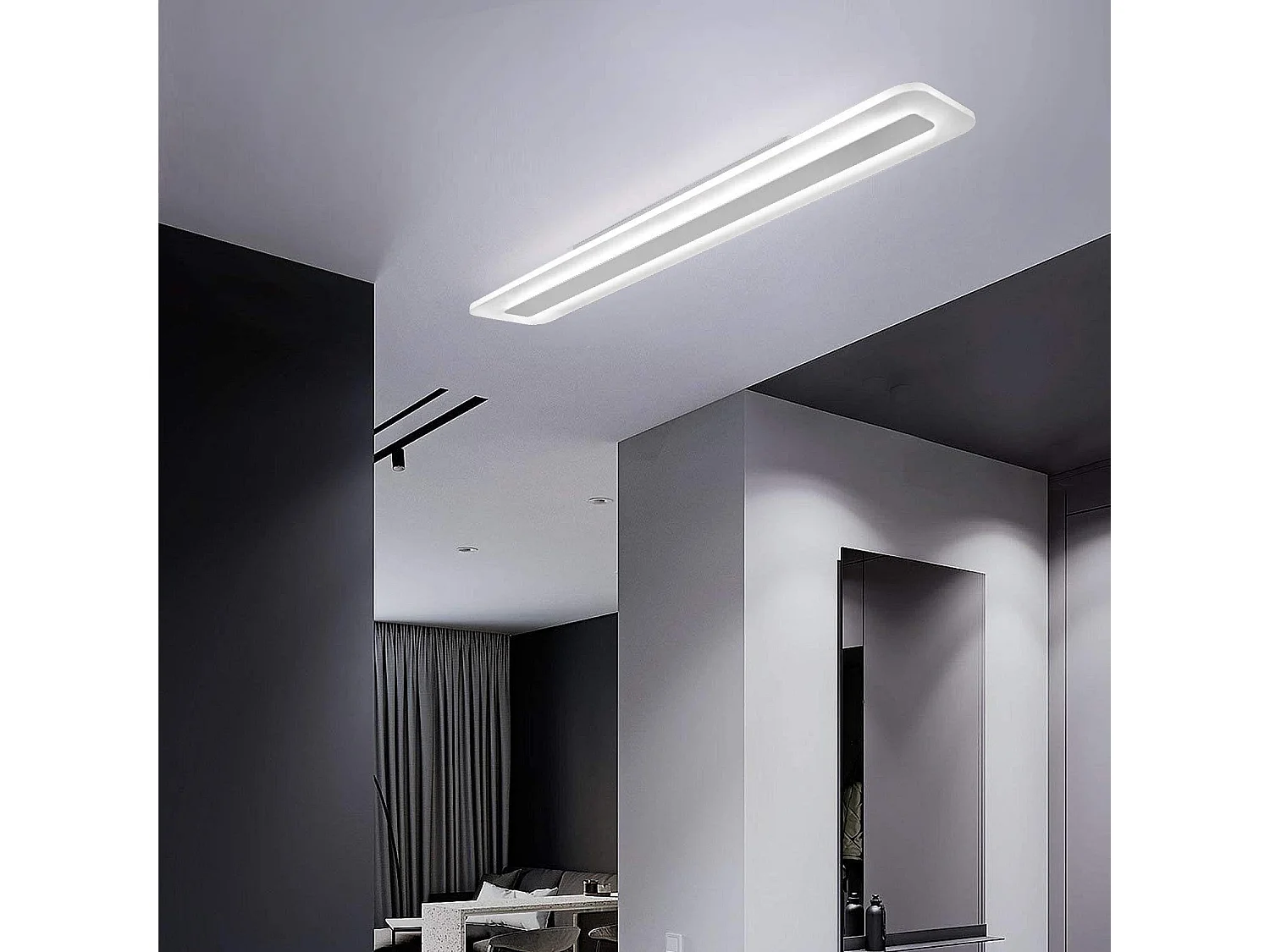 NETTLIFE Plafonnier LED Moderne 80CM Blanc Long Lampe de Dimmable avec Télécommande Plat Acrylique pour Salon Chambre Bureau Cuisine