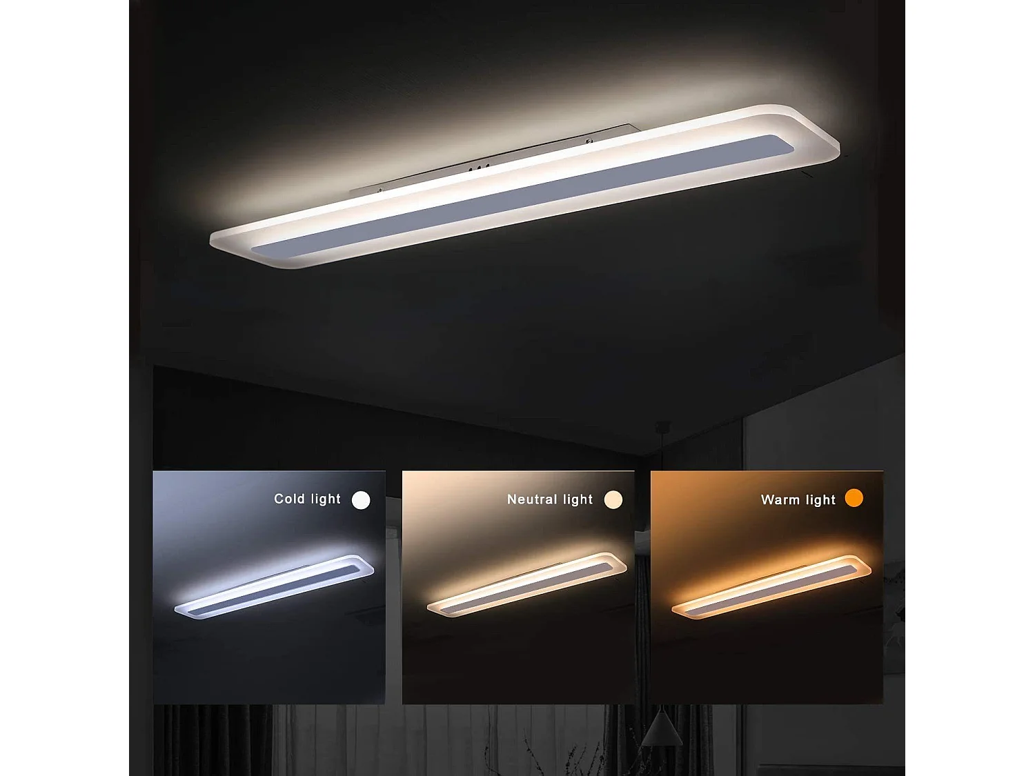 NETTLIFE Plafonnier LED Moderne 80CM Blanc Long Lampe de Dimmable avec Télécommande Plat Acrylique pour Salon Chambre Bureau Cuisine
