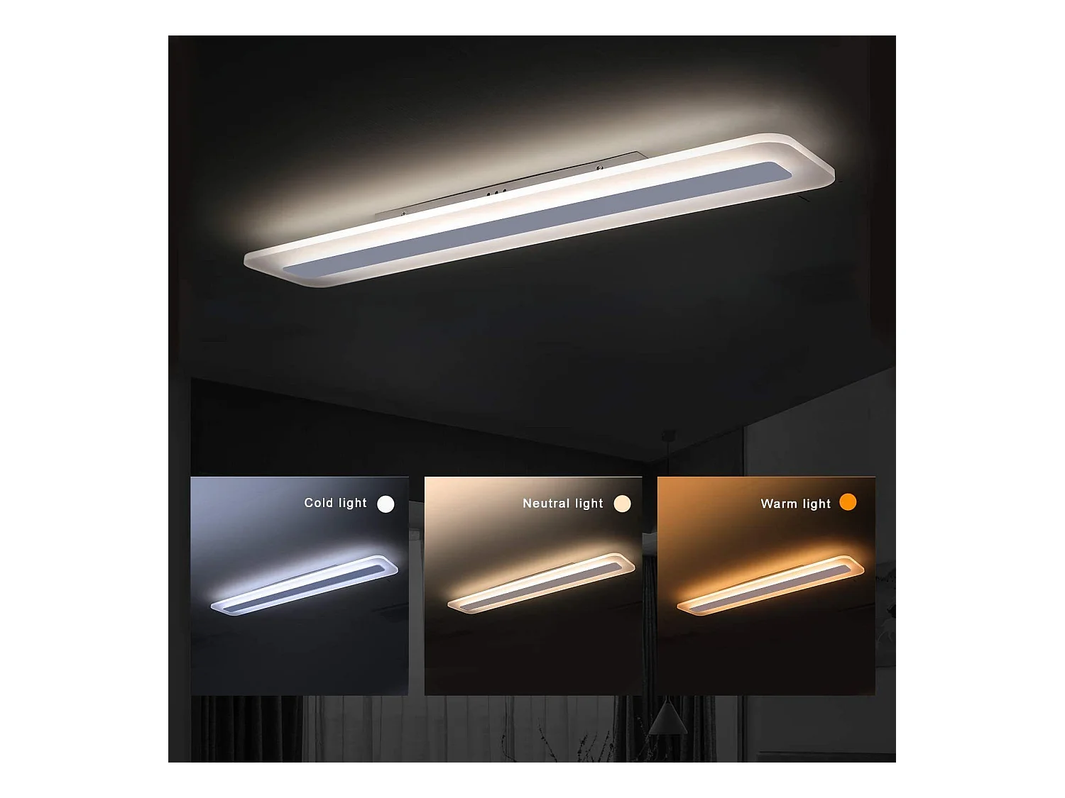 NETTLIFE Plafondlamp LED Wit 80cm Lange Plafondverlichting 3000 -6500K Dimbaar  30W Moderne Slaapkamerverlichting met Afstandsbediening voor Woonkamer Keuken Hotel