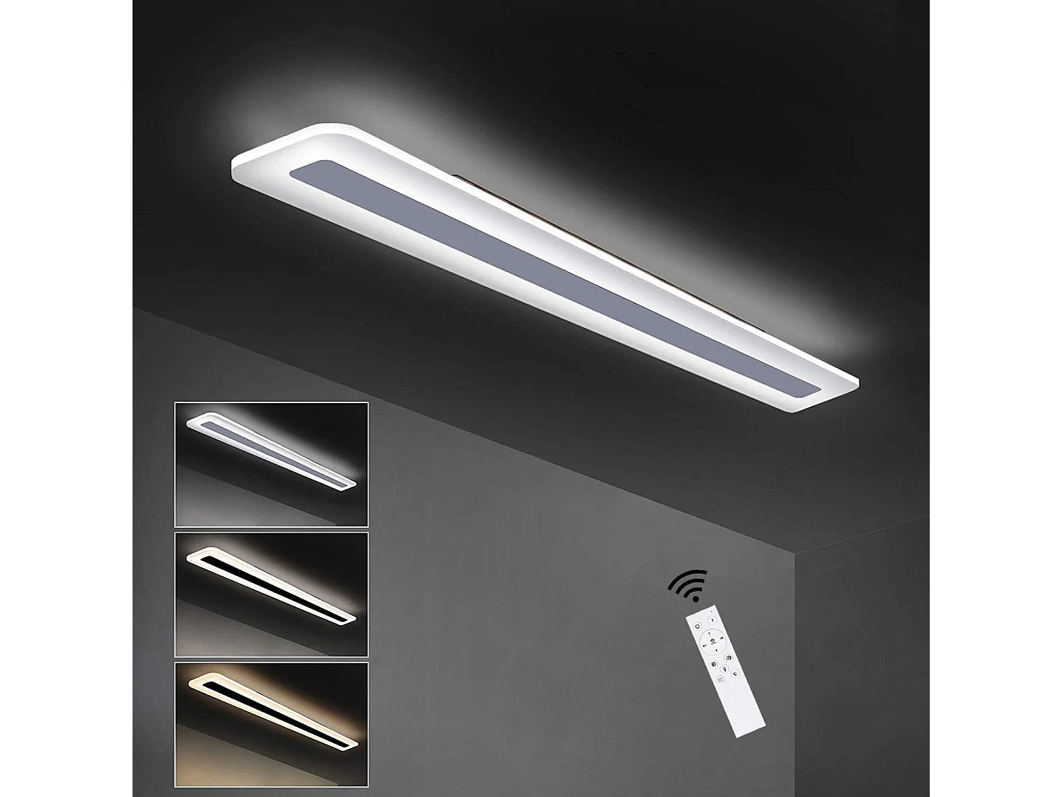 NETTLIFE nowoczesna lampa sufitowa LED 80CM biała, długa lampa z funkcją ściemniania z pilotem płaska akrylowa do salonu sypialnia biuro kuchnia