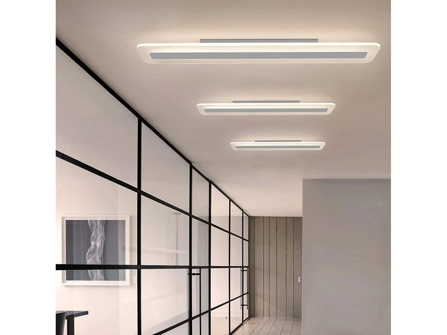 NETTLIFE nowoczesna lampa sufitowa LED 80CM biała, długa lampa z funkcją ściemniania z pilotem płaska akrylowa do salonu sypialnia biuro kuchnia