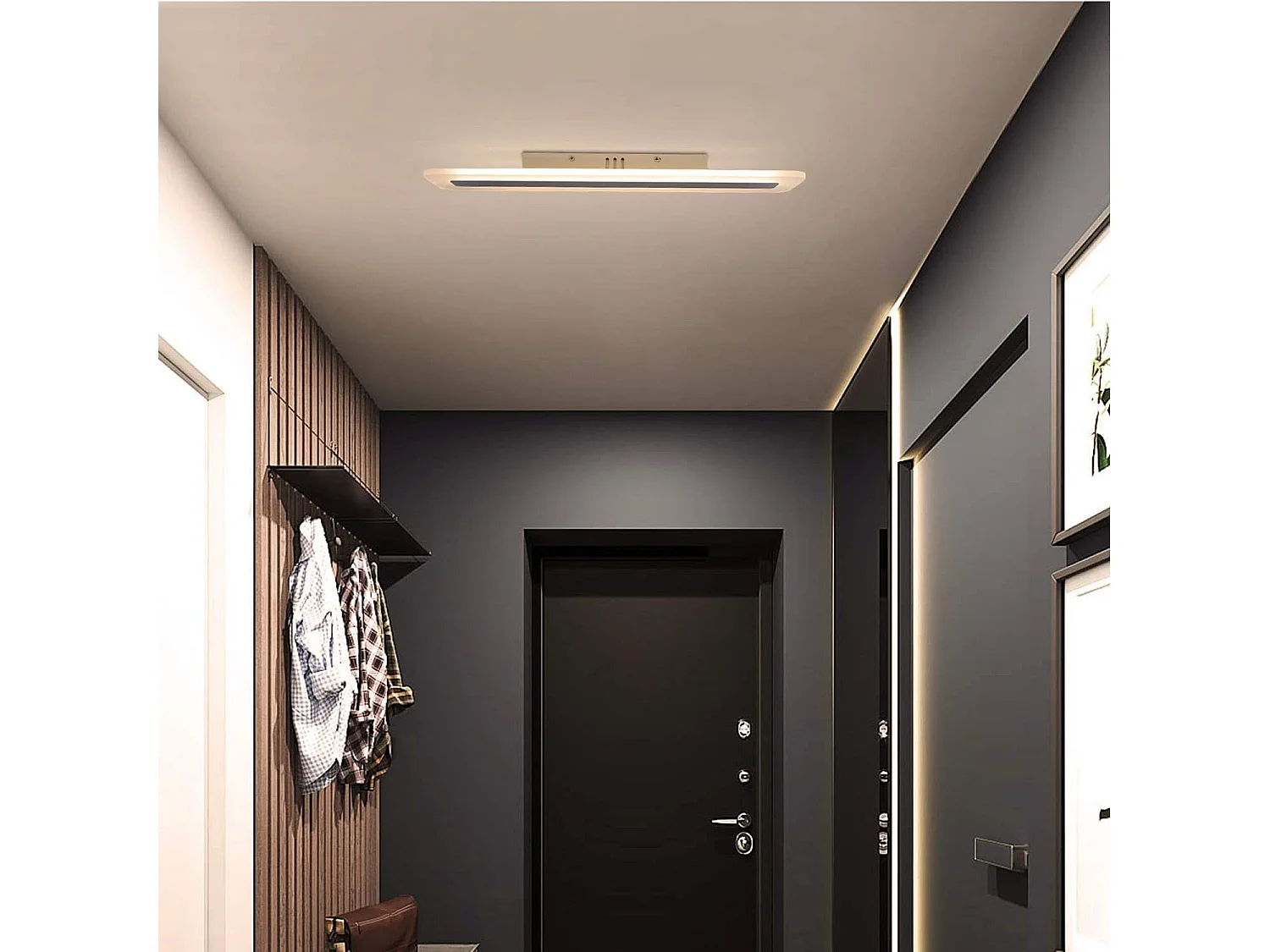 NETTLIFE nowoczesna lampa sufitowa LED 80CM biała, długa lampa z funkcją ściemniania z pilotem płaska akrylowa do salonu sypialnia biuro kuchnia
