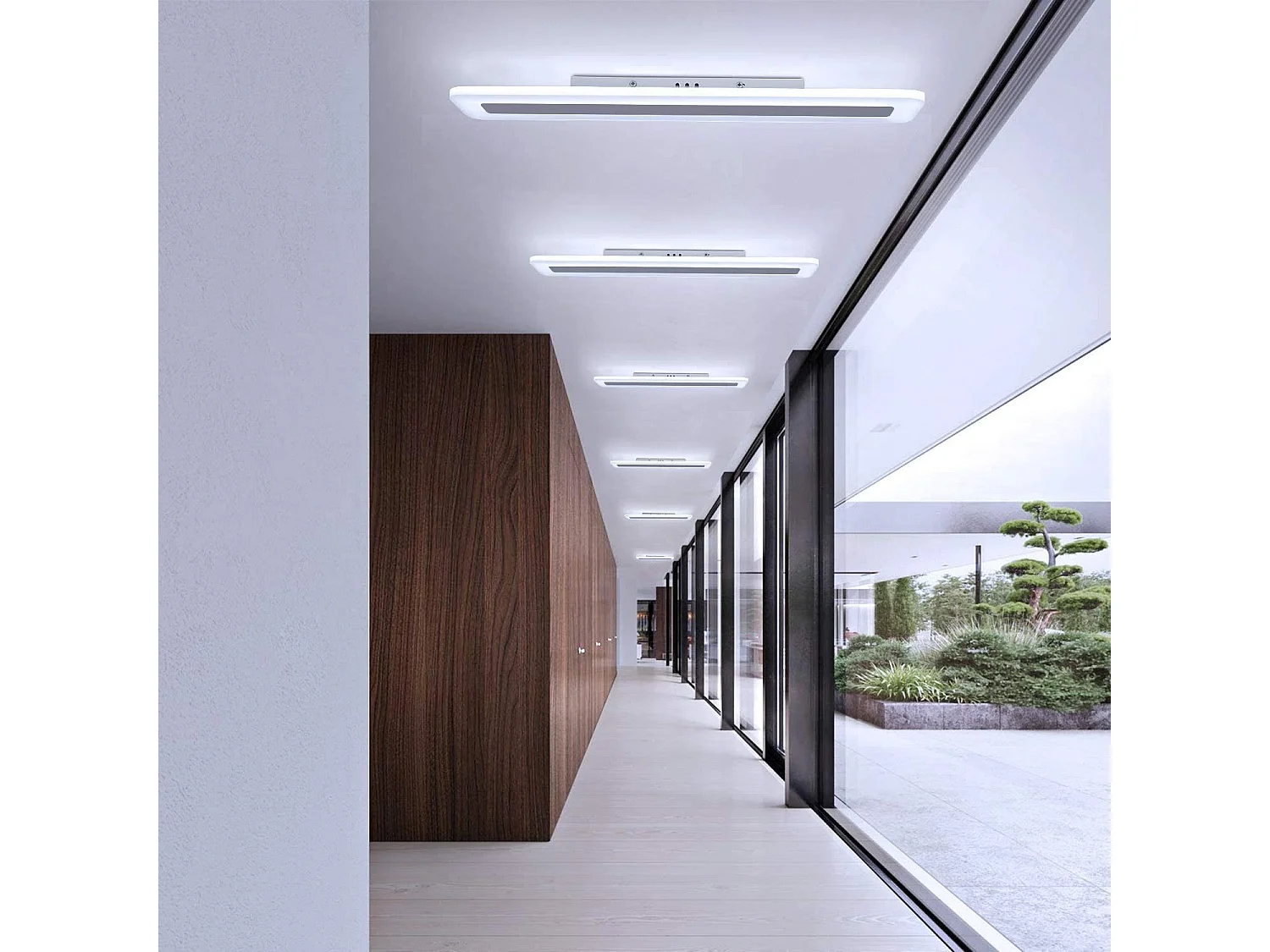 NETTLIFE nowoczesna lampa sufitowa LED 80CM biała, długa lampa z funkcją ściemniania z pilotem płaska akrylowa do salonu sypialnia biuro kuchnia