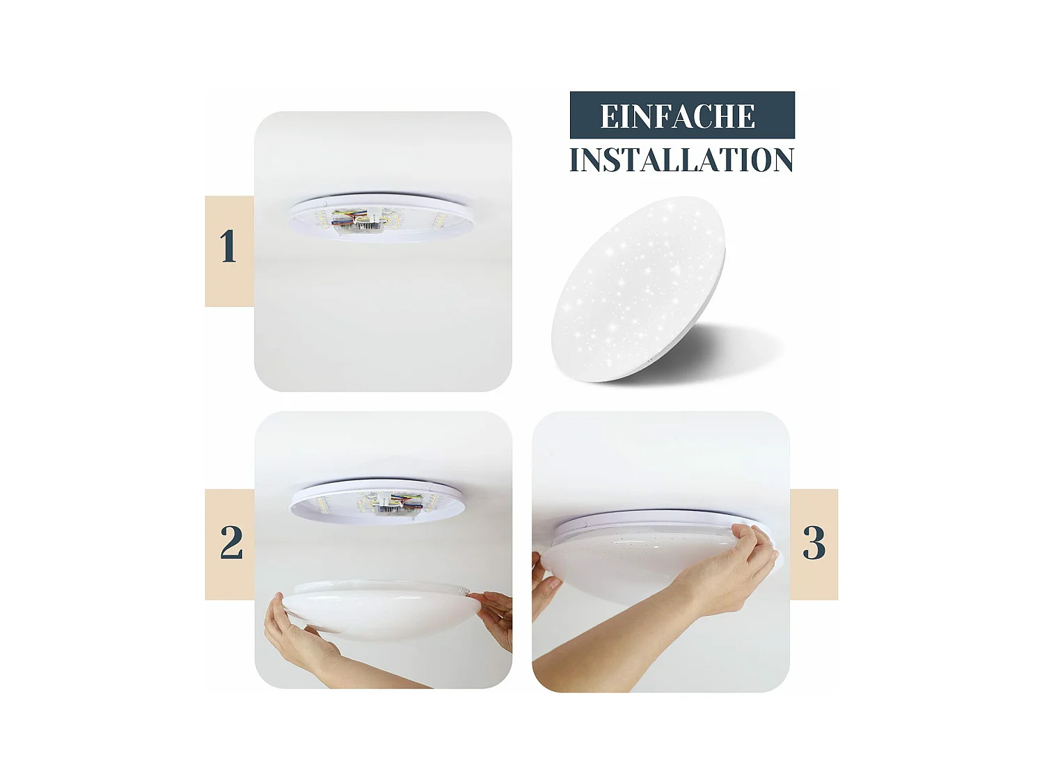 NETTLIFE Plafonnier LED 12W, 6000K, 25cm Blanc Neutre Éclairage de Plafond Ciel Étoilé Lampe de Couloir Ronde pour Chambre d'Enfant Salon