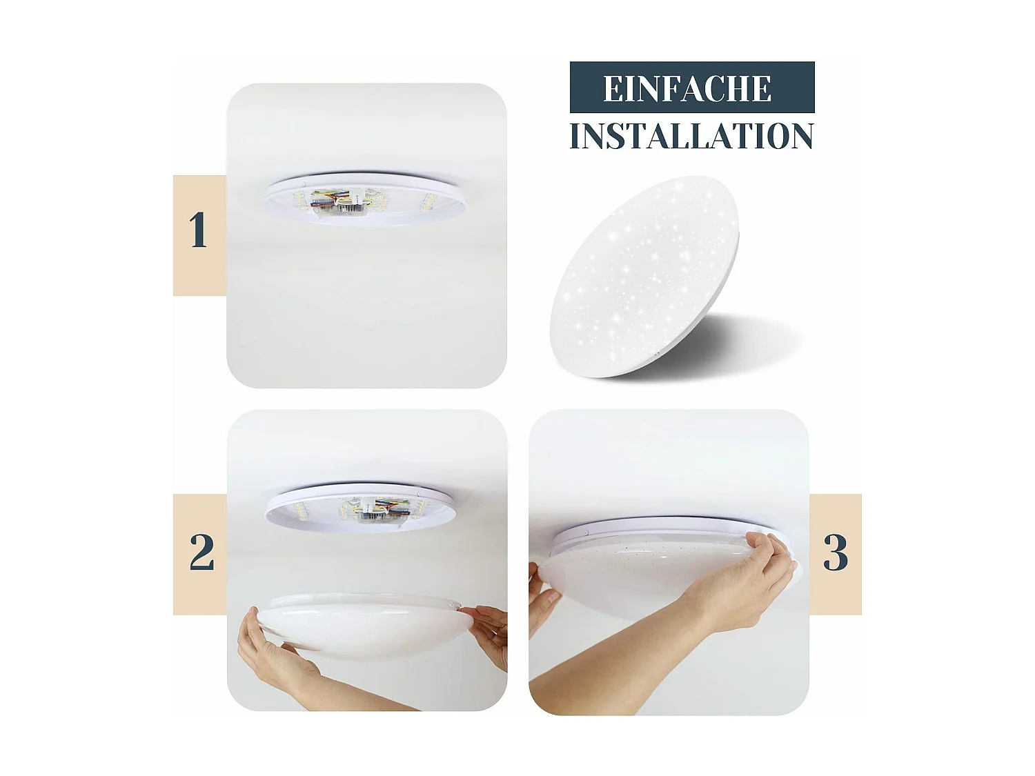 NETTLIFE Plafonnier LED 12W, 6000K, 25cm Blanc Neutre Éclairage de Plafond Ciel Étoilé Lampe de Couloir Ronde pour Chambre d'Enfant Salon