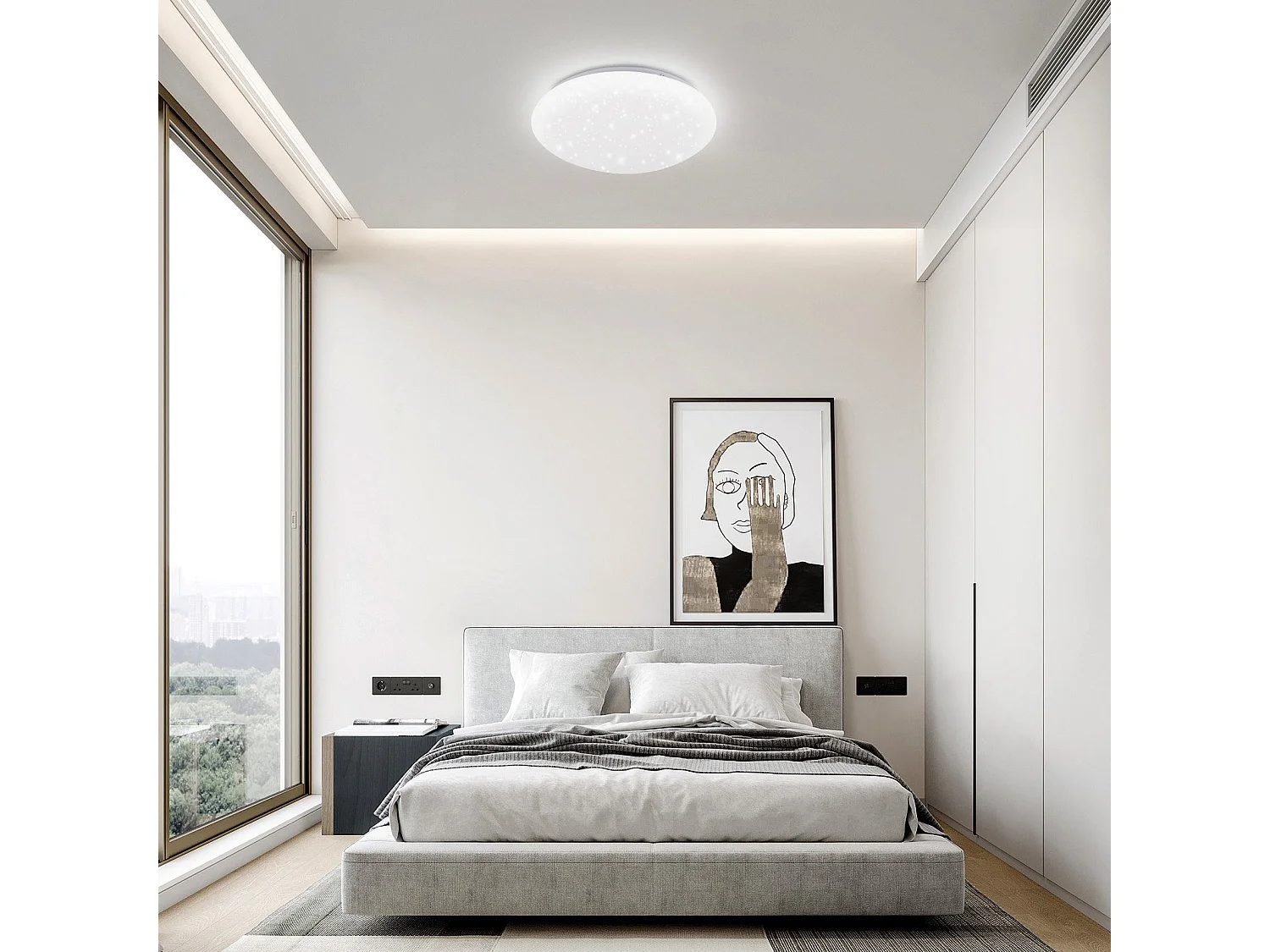 NETTLIFE Lampa sufitowa LED 12W, 6000K, 25cm neutralna biel gwiaździste niebo oświetlenie sufitowe okrągła lampa do przedpokoju do salonu sypialnia dziecięca