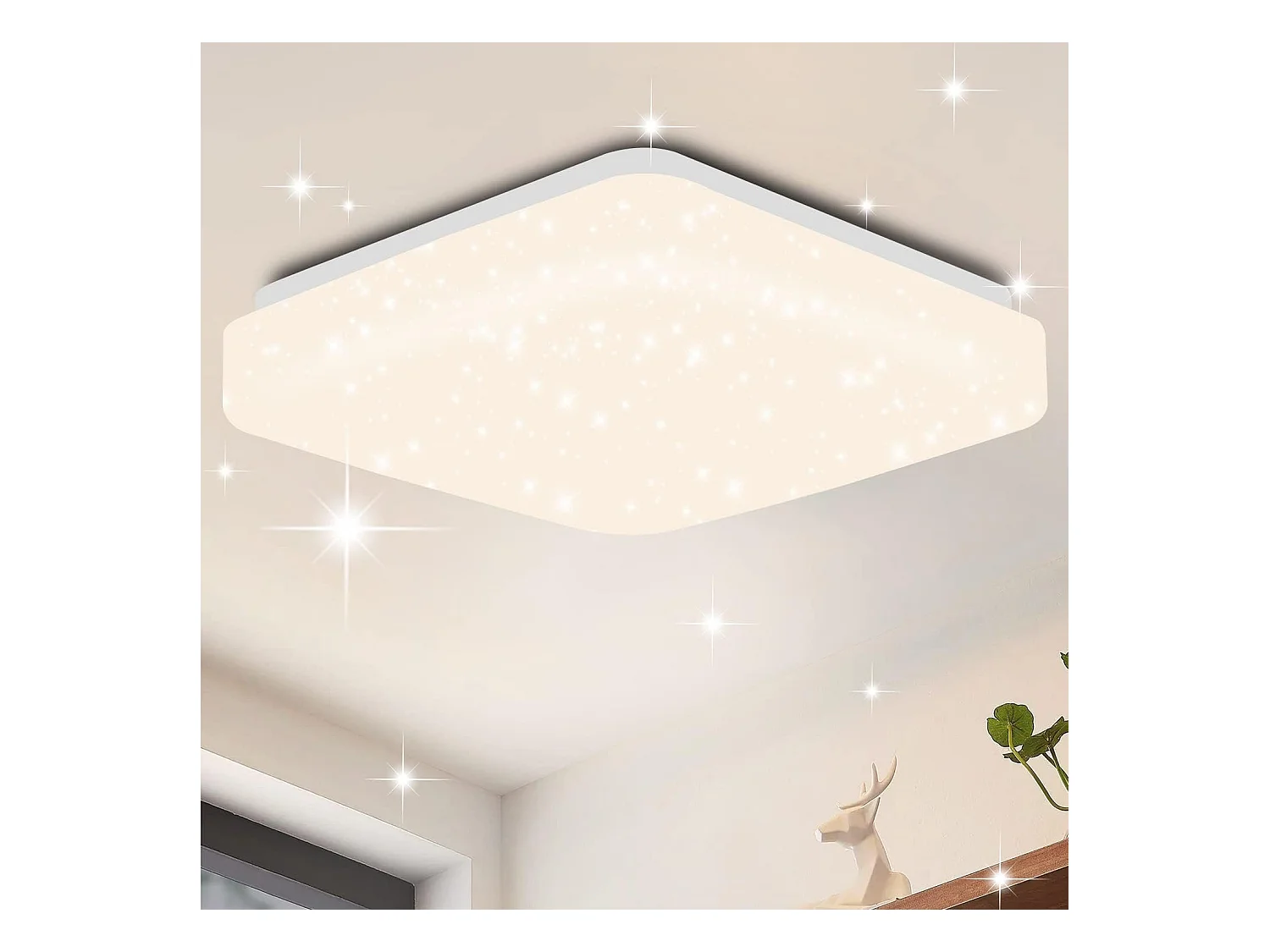 NETTLIFE Plafonnier LED Chambre 21 cm Lampe Ciel Étoilé 15 W Carré Cuisine Blanc Neutre Cuisine Décoration Étoile pour Couloir Chambre d'Enfant