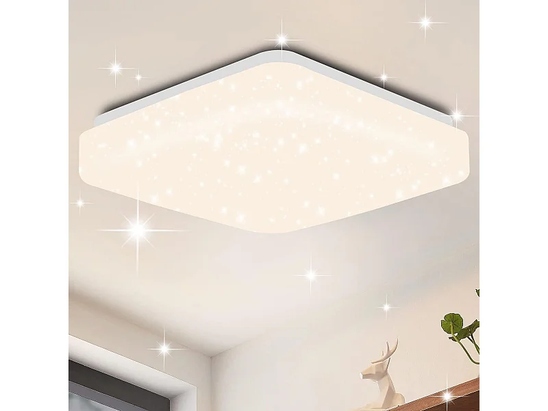 NETTLIFE Plafonnier LED Chambre 21 cm Lampe Ciel Étoilé 15 W Carré Cuisine Blanc Neutre Cuisine Décoration Étoile pour Couloir Chambre d'Enfant