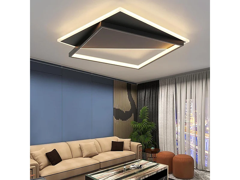 Modernes Design LED Deckenleuchte 53w Schwarz Dimmbar Mit Fernbedienung Wohnzimmer