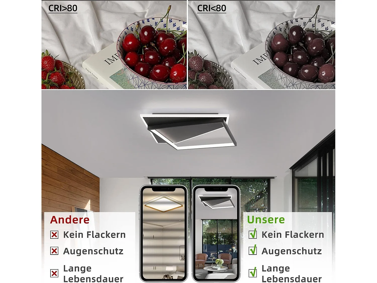 NETTLIFE LED Plafondlamp - zwart - moderne - 53W slaapkamer lamp - dimbaar met afstandsbediening - vierkant woonkamer 40cm - voor keuken | hal