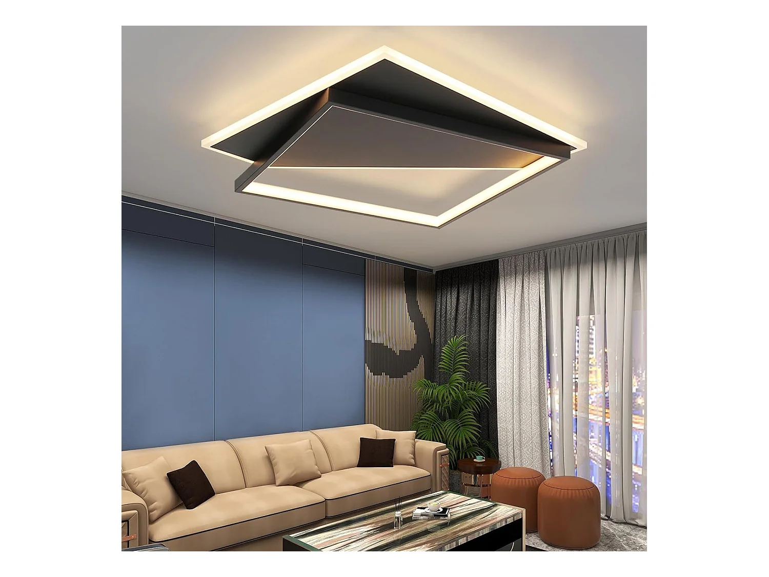 NETTLIFE LED Plafondlamp - zwart - moderne - 53W slaapkamer lamp - dimbaar met afstandsbediening - vierkant woonkamer 40cm - voor keuken | hal