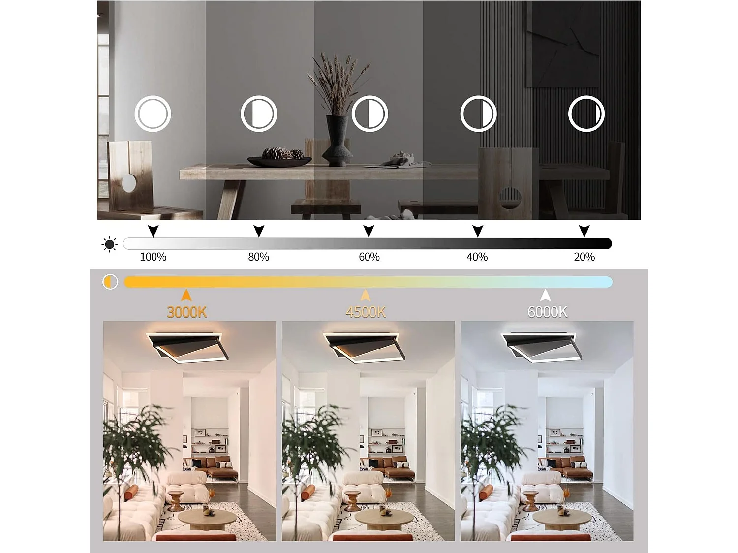 NETTLIFE Plafonnier LED Design Moderne 53W Noir Dimmable avec Télécommande Salon pour Chambre Cuisine Couloir Bureau