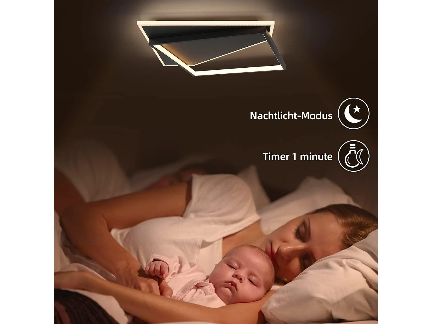NETTLIFE Plafonnier LED Design Moderne 53W Noir Dimmable avec Télécommande Salon pour Chambre Cuisine Couloir Bureau
