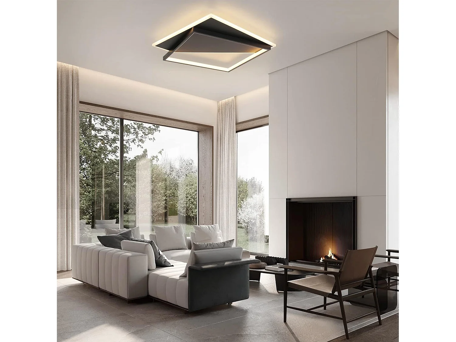 NETTLIFE Plafonnier LED Design Moderne 53W Noir Dimmable avec Télécommande Salon pour Chambre Cuisine Couloir Bureau