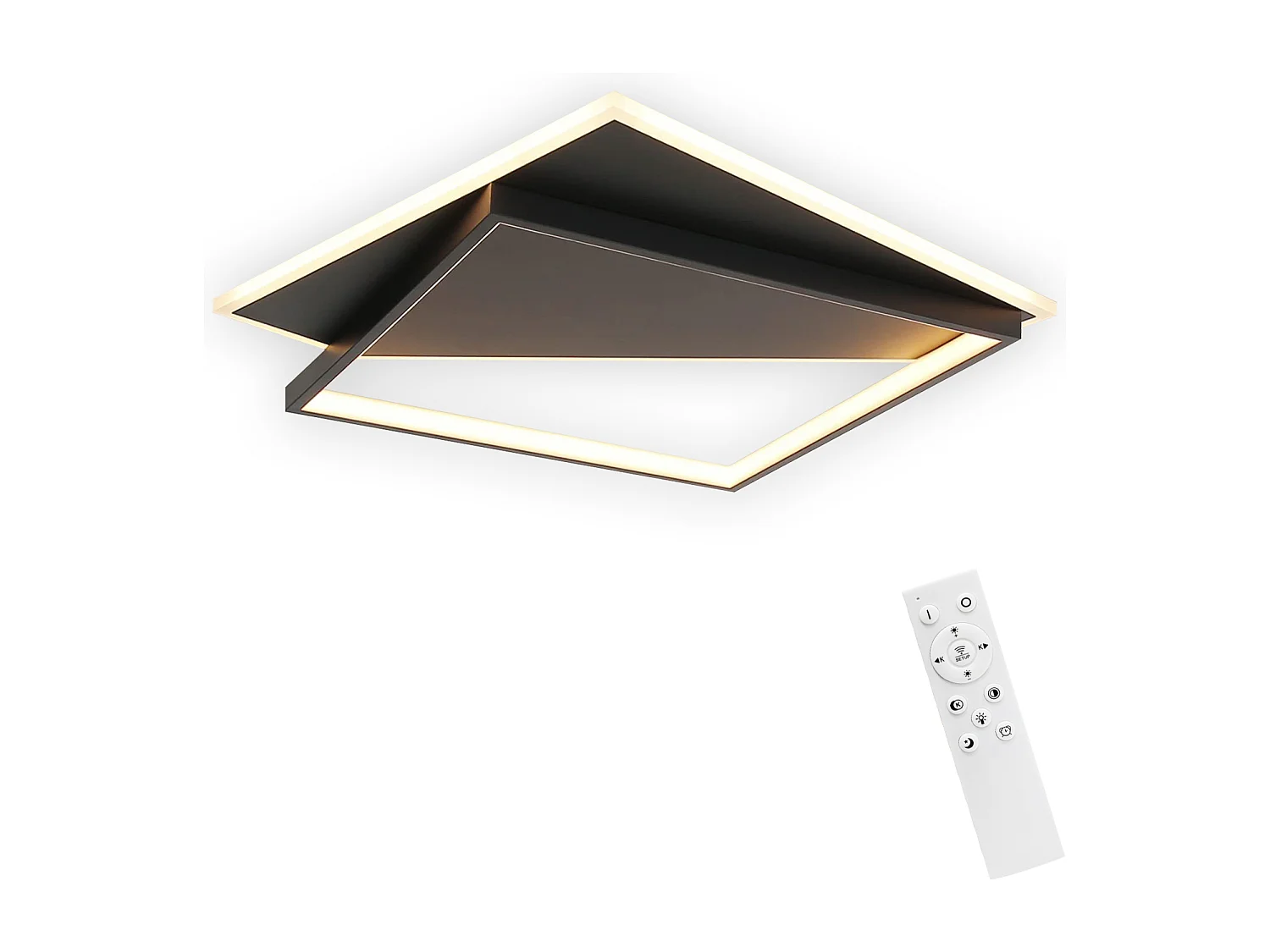 NETTLIFE Plafonnier LED Design Moderne 53W Noir Dimmable avec Télécommande Salon pour Chambre Cuisine Couloir Bureau