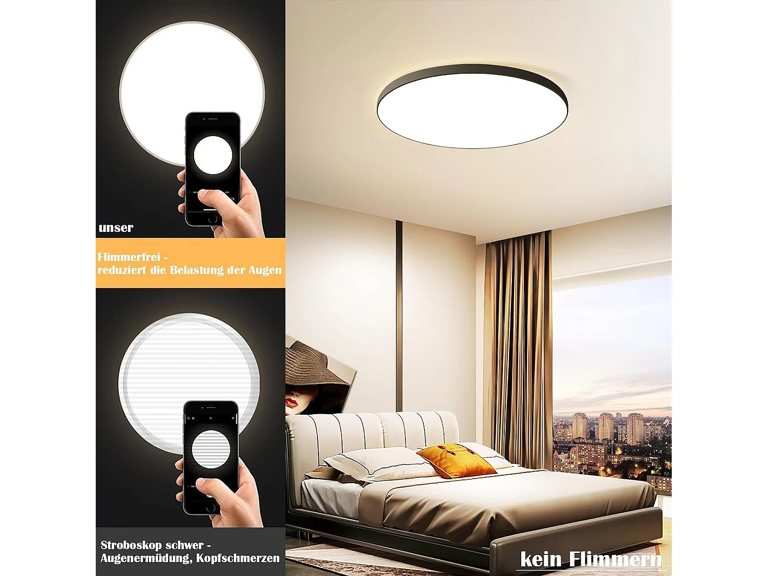 NETTLIFE LED plafondlamp, platte dimbare slaapkamerlamp, zwarte 30W IP44 kelderlamp, 28 cm badkamerlamp, afstandsbediening