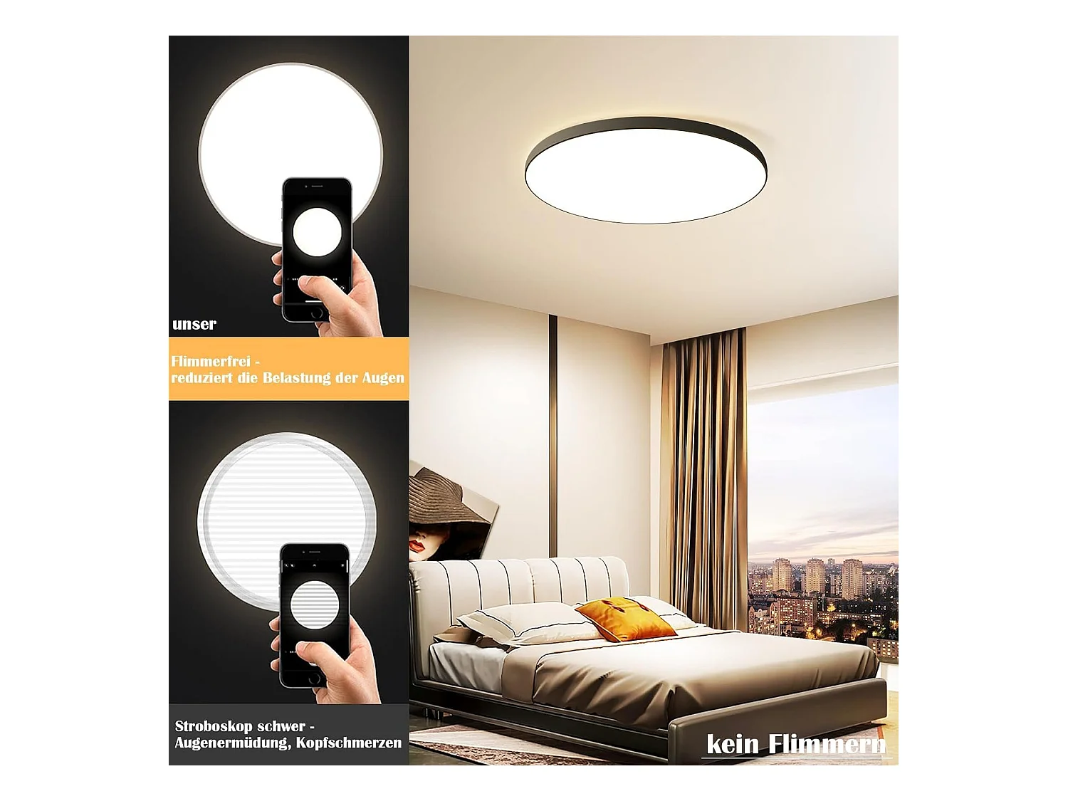 NETTLIFE LED Deckenleuchte Flach Schlafzimmerlampe Dimmbar Schwarz Küchenlampe 30W IP44 Kellerlampe 28cm Badlampe Fernbedienung Wohnzimmer