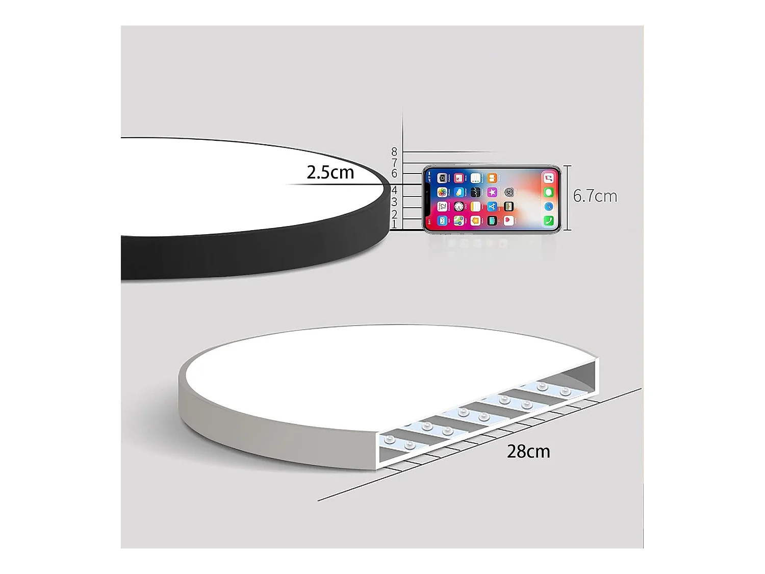 NETTLIFE LED Deckenleuchte Flach Schlafzimmerlampe Dimmbar Schwarz Küchenlampe 30W IP44 Kellerlampe 28cm Badlampe Fernbedienung Wohnzimmer