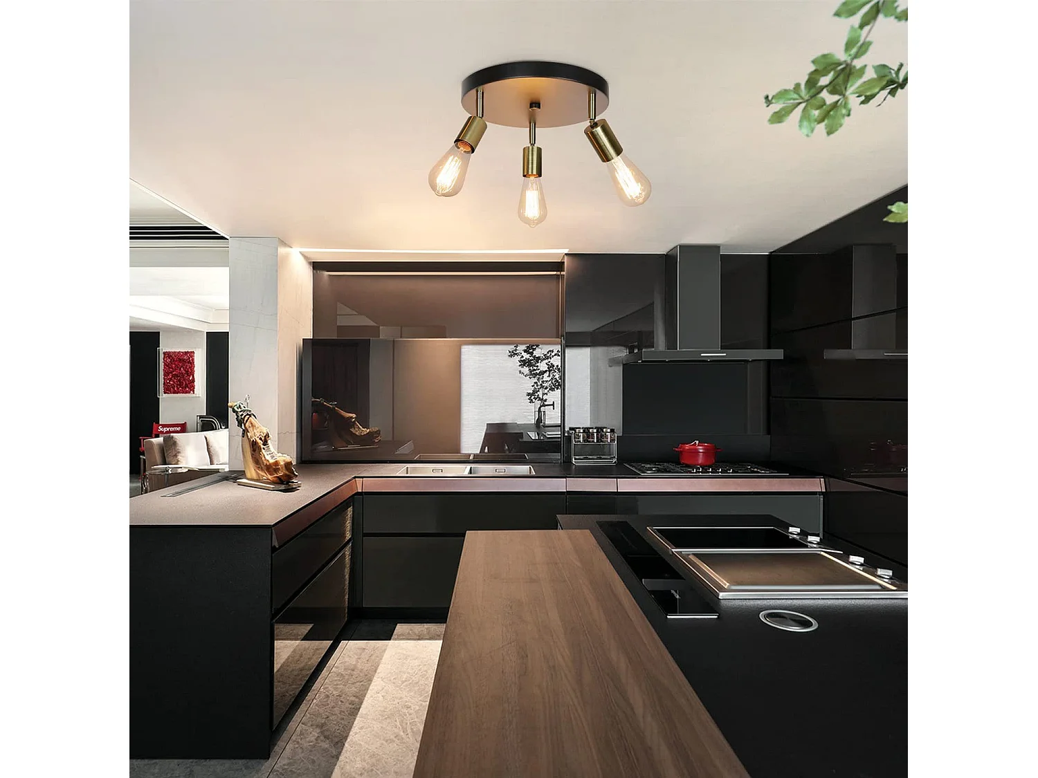 NETTLIFE Plafondlamp E27 – goud – rond 3-Lichts Metaal Vintage Plafondverlichting – Metaal Hallamp draaibare Kroonluchter voor Slaapkamer | Woonkamer – Max. 25 W