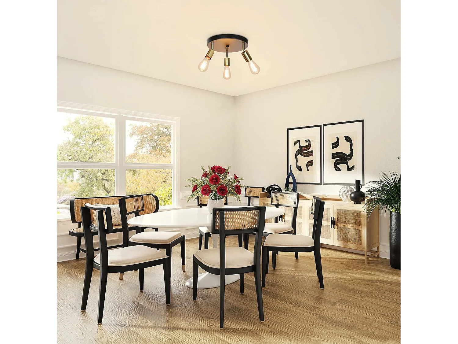 NETTLIFE Plafondlamp E27 – goud – rond 3-Lichts Metaal Vintage Plafondverlichting – Metaal Hallamp draaibare Kroonluchter voor Slaapkamer | Woonkamer – Max. 25 W