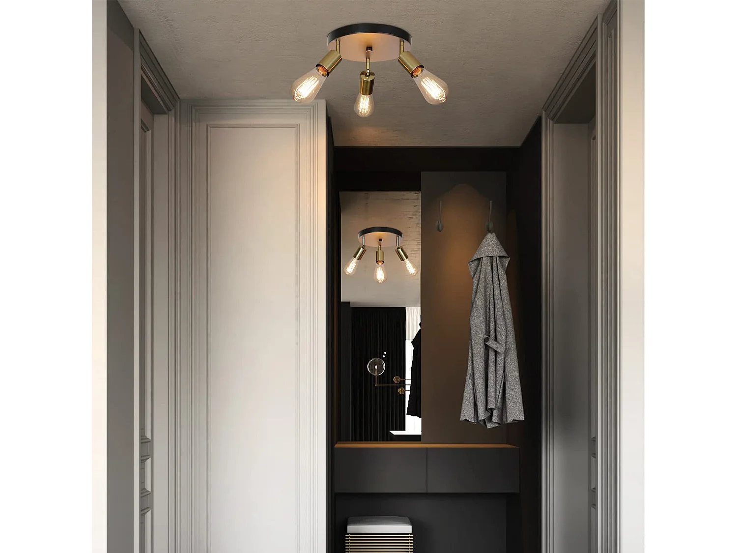 NETTLIFE Plafonnier 3 Spots de Plafond Max. 25W E27 Vintage Flamme Rond Moderne Lustre Pivotant pour Chambre Salle à Manger Cuisine Couloir Salon